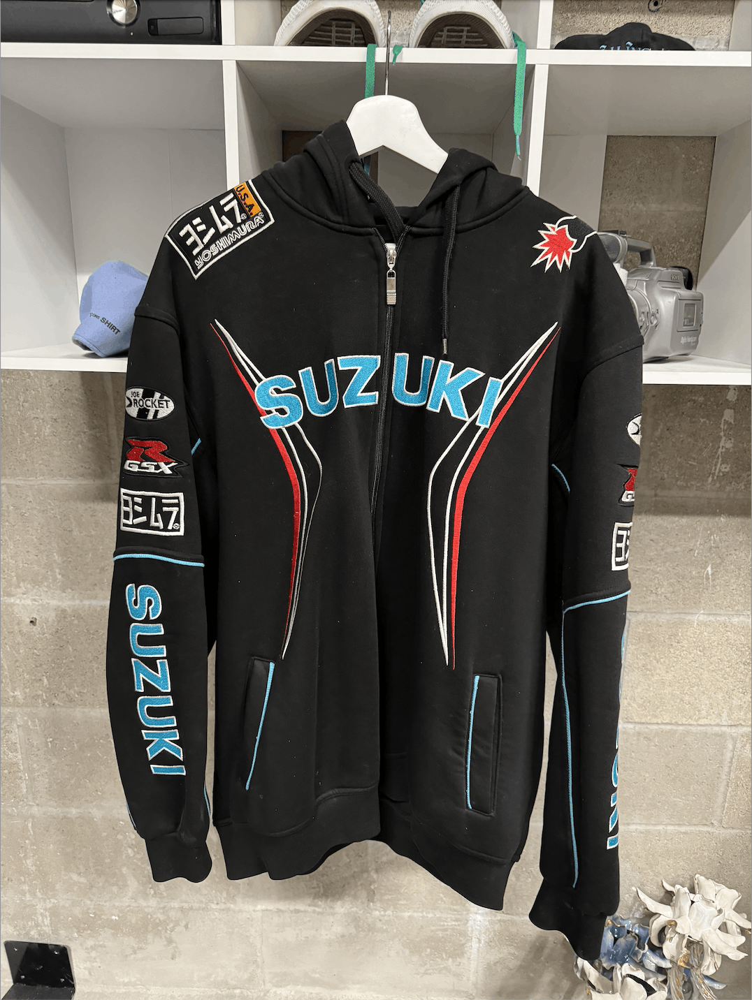 image of Slightly Distressed Suzuki Tee Vintage Racing Suzuki Zip in Black, Men's (Size 2XL)