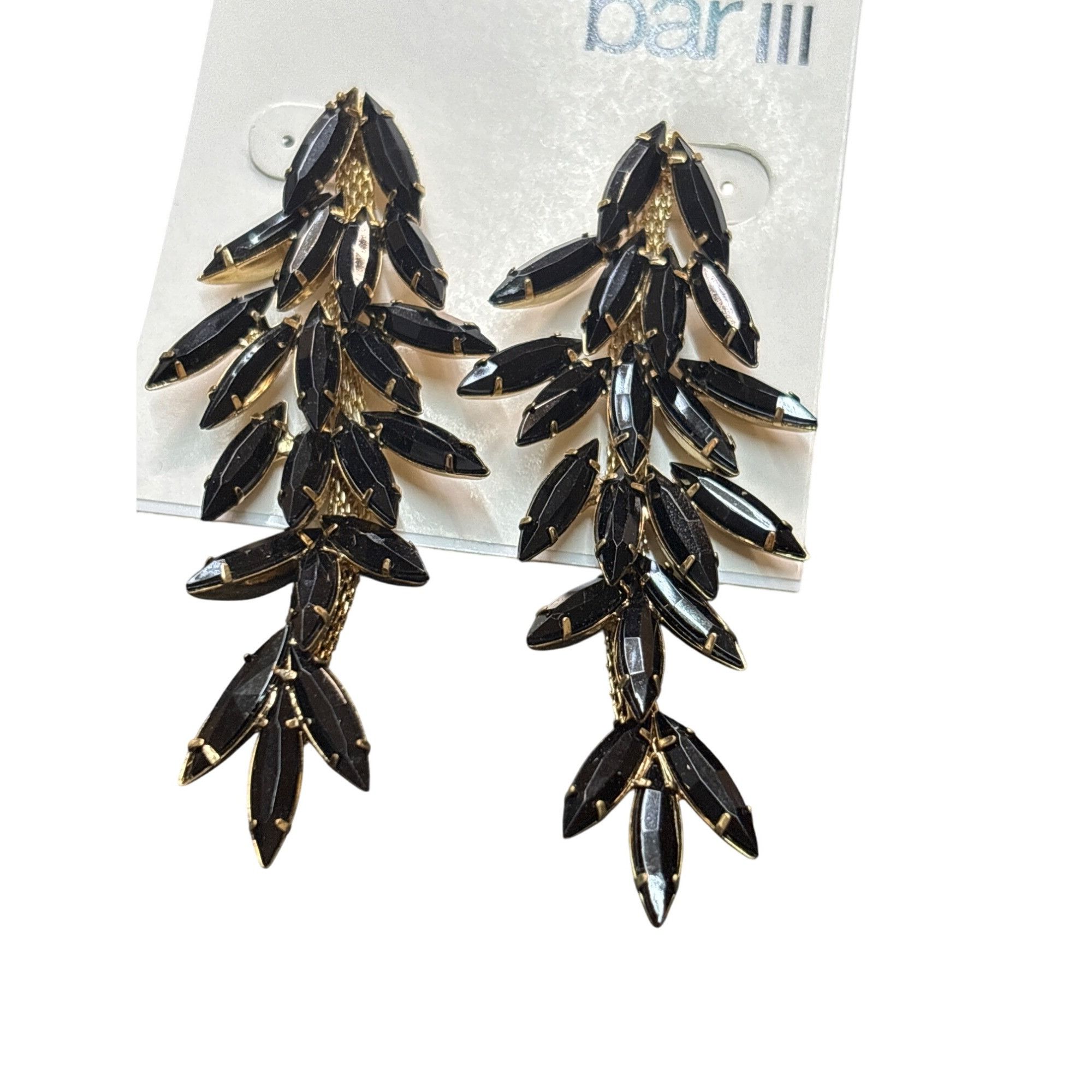 Bar III Bar III Black & Gold Leaf Drop Earrings With Stud Back Size ONE SIZE - 7 Thumbnail