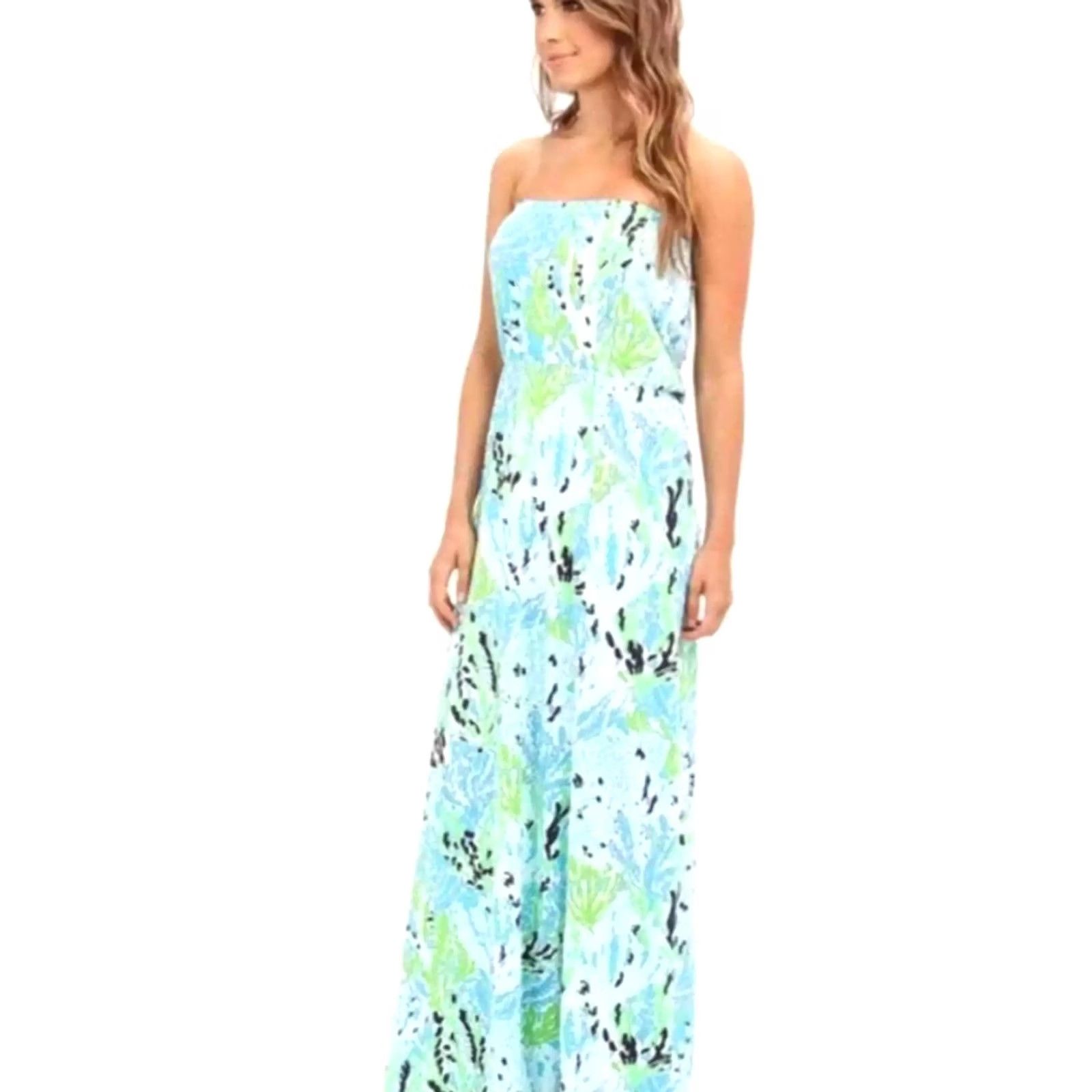 Lilly Pulitzer Lilly Pulitzer Marlisa Strapless Maxi Dress Spa Blue Lets Cha Cha 83839 Women S Size S / US 4 / IT 40 - 3 Thumbnail