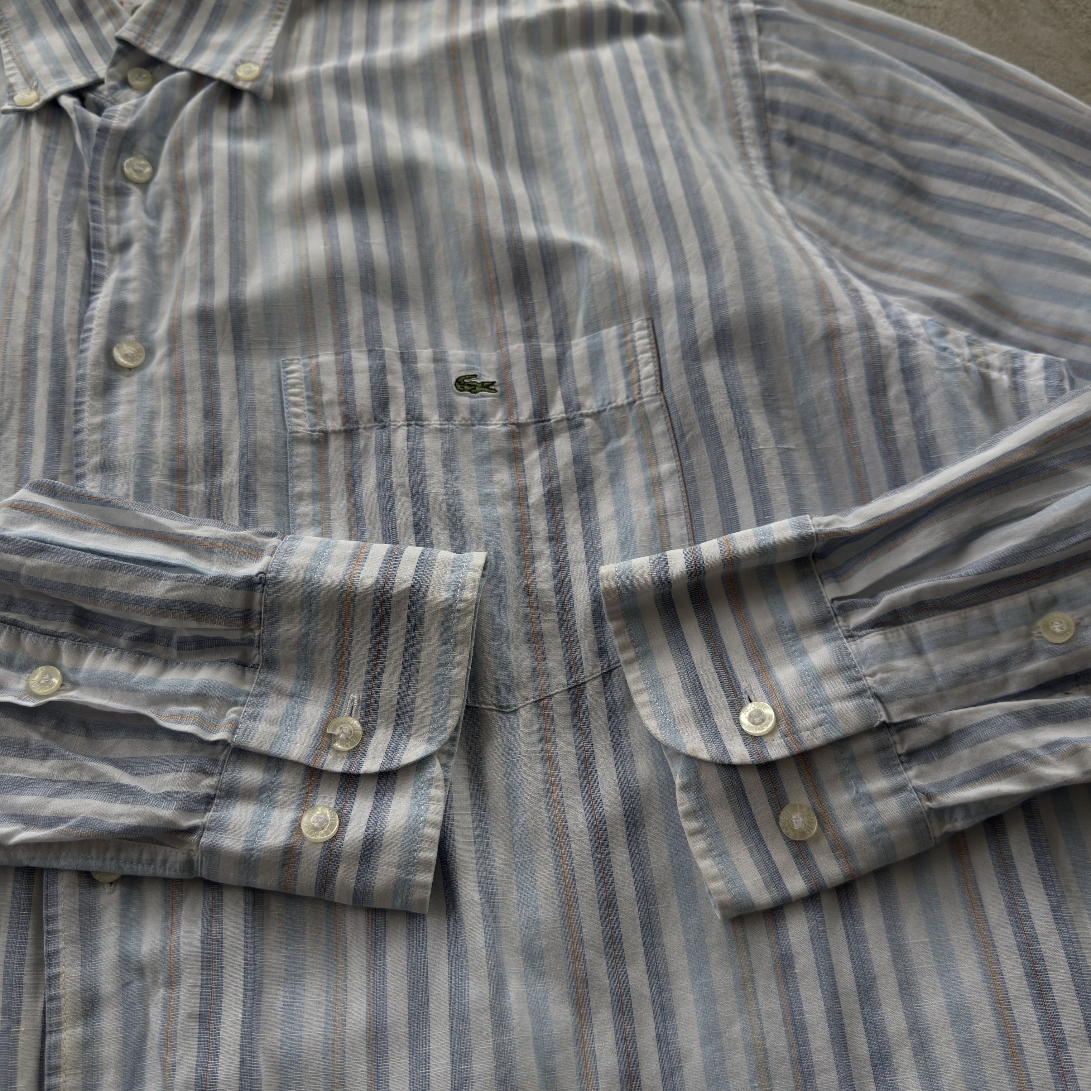 Lacoste Vintage 90s Lacoste Striped Linen Button Ups Shirt Size US XL / EU 56 / 4 - 4 Thumbnail