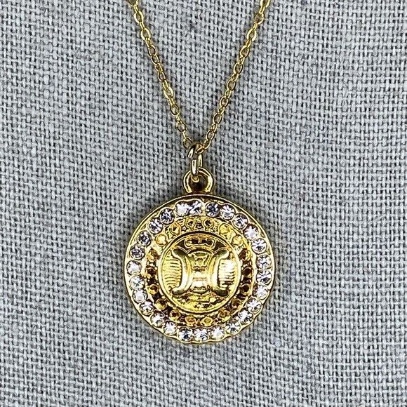 Celine CELINE Logo Goldtone Metal and Rhinestone Pendant Necklace Size ONE SIZE - 3 Thumbnail