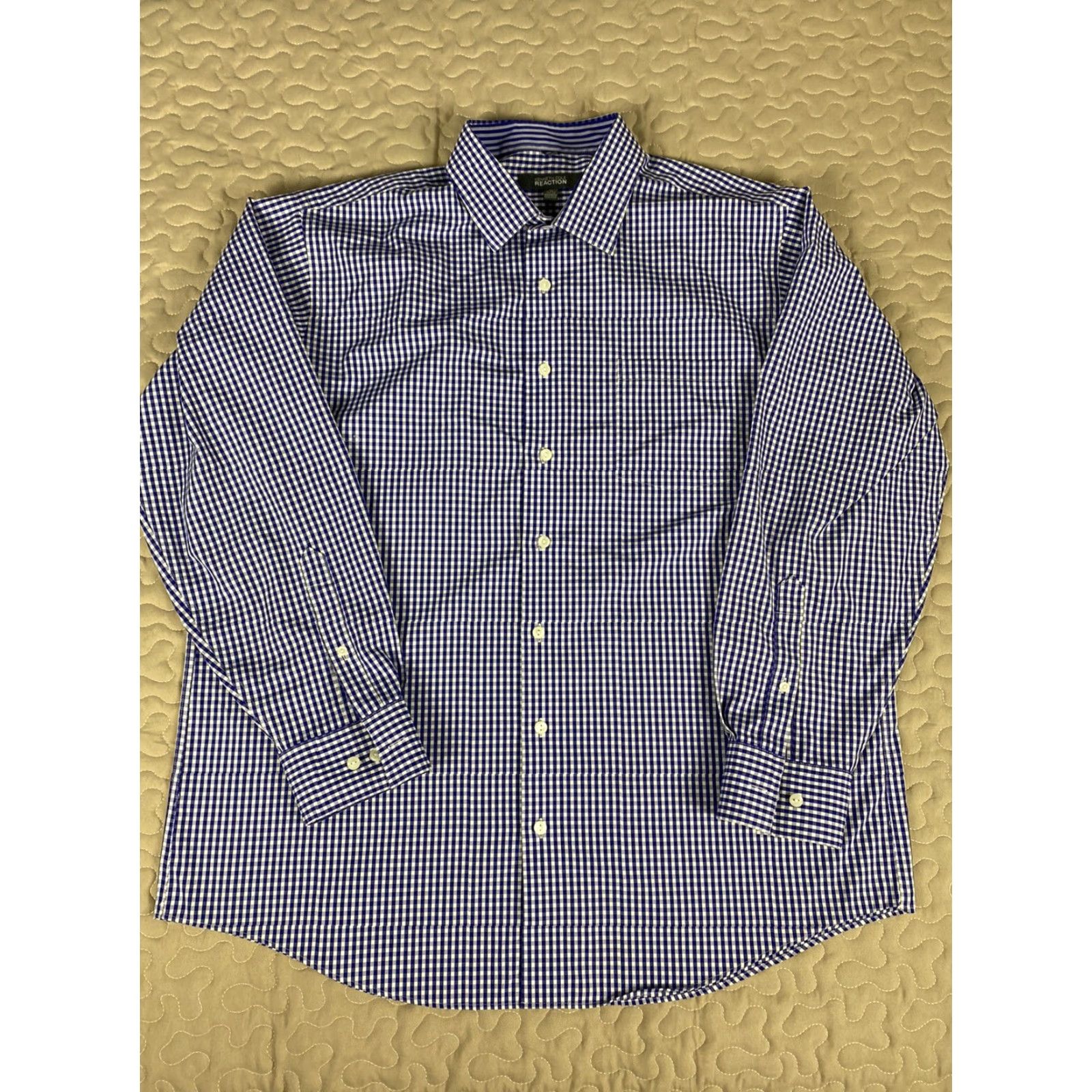 Kenneth Cole Kenneth Cole Reaction Dress Shirt XL 17.5 Blue Checkered Button Down Non Iron Mens Size 46R - 2 Thumbnail