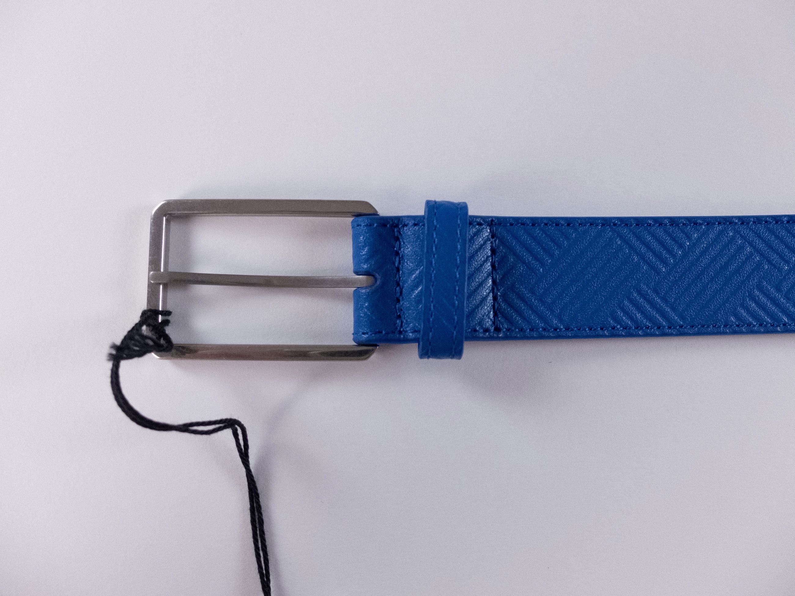 Bottega Veneta BOTTEGA VENETA blue intrecciato embossed leather belt 100 Size 38 - 4 Thumbnail