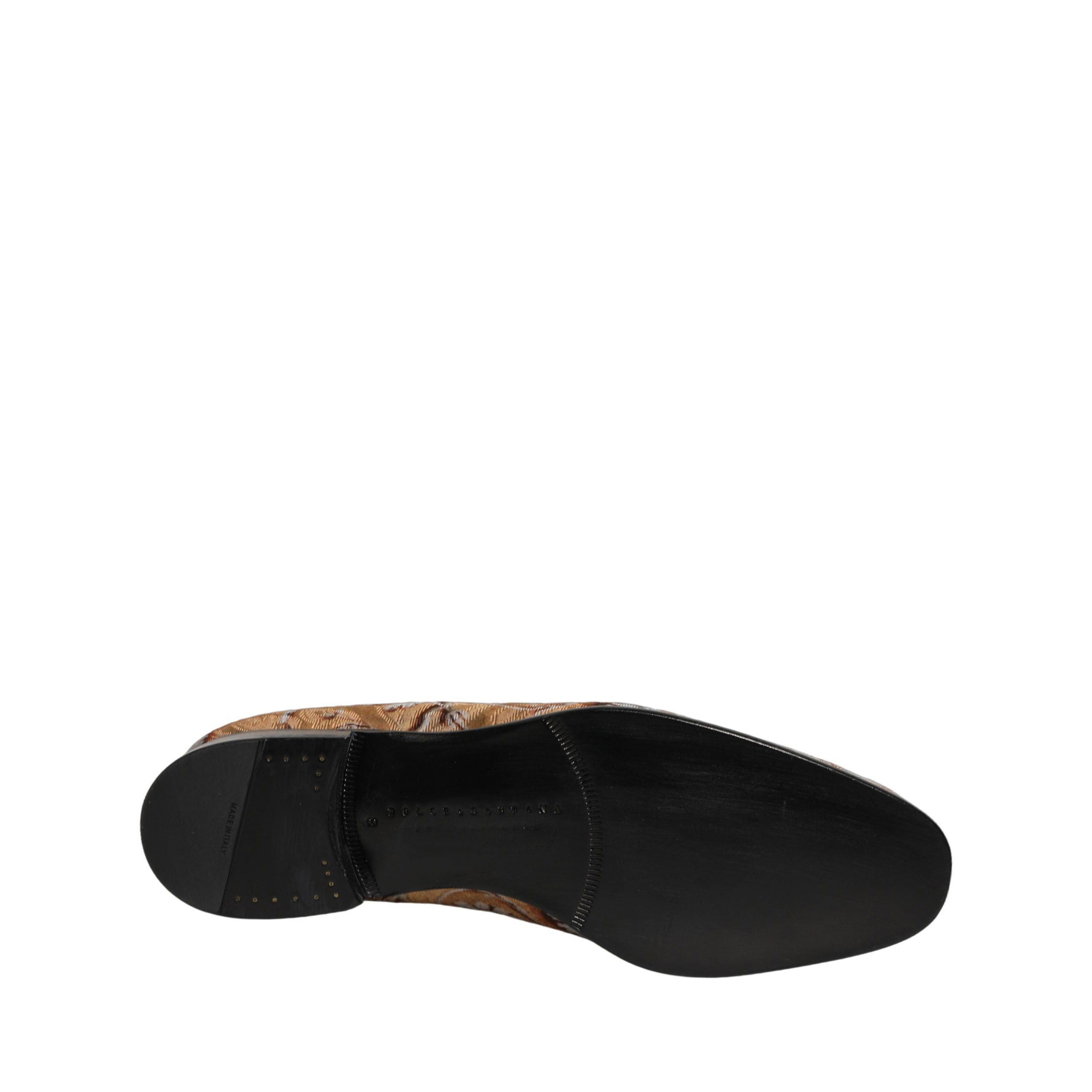 Dolce & Gabbana Blue Brocade Slip On Men Dress Loafers Men\'s Shoes Dolce & Gabbana Beige Brocade Men Slip On Dress Loafers Shoe main image 2
