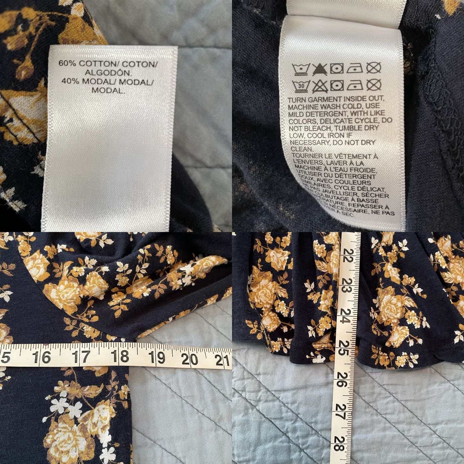 Lucky Brand Lucky Brand Blouse Top Floral Knit Peplum Blue Tan White Sleeves Long Casual Workwear Boho Hippie Bohemian Size S Womens Size S / US 4 / IT 40 - 8 Thumbnail