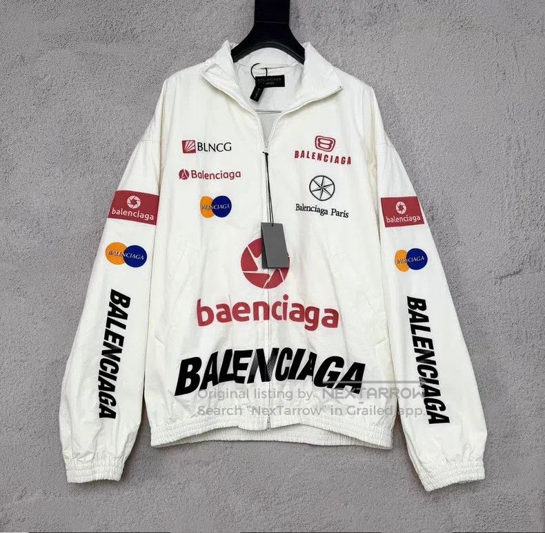 Balenciaga Balenciaga White Racing Logo Embroidered Zip Up Windbreake Size US XS / EU 42 / 0 - 1 Thumbnail