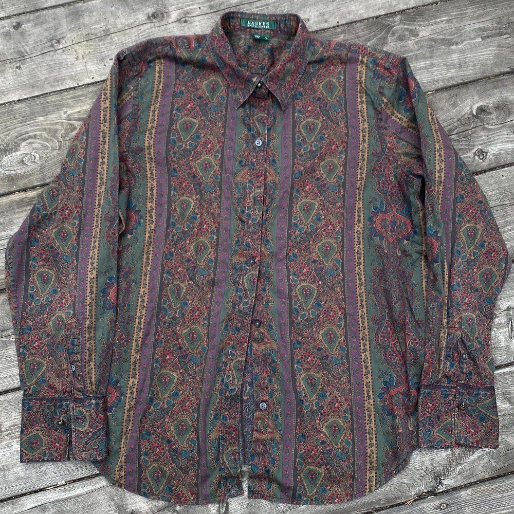 Ralph Lauren Vintage 90s Lauren Ralph Lauren Paisley Shirt XL Floral But Size XL / US 12-14 / IT 48-50 - 1 Thumbnail