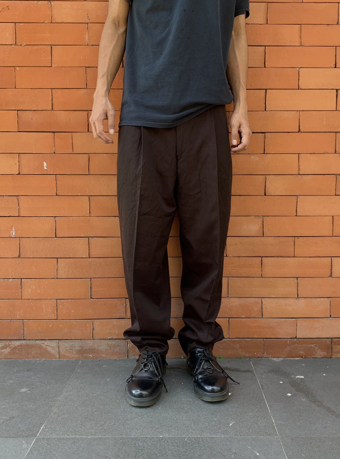 image of Comme Des Garcons Homme Plus Balloon Cropped Trousers in Burgundy, Men's (Size 31)