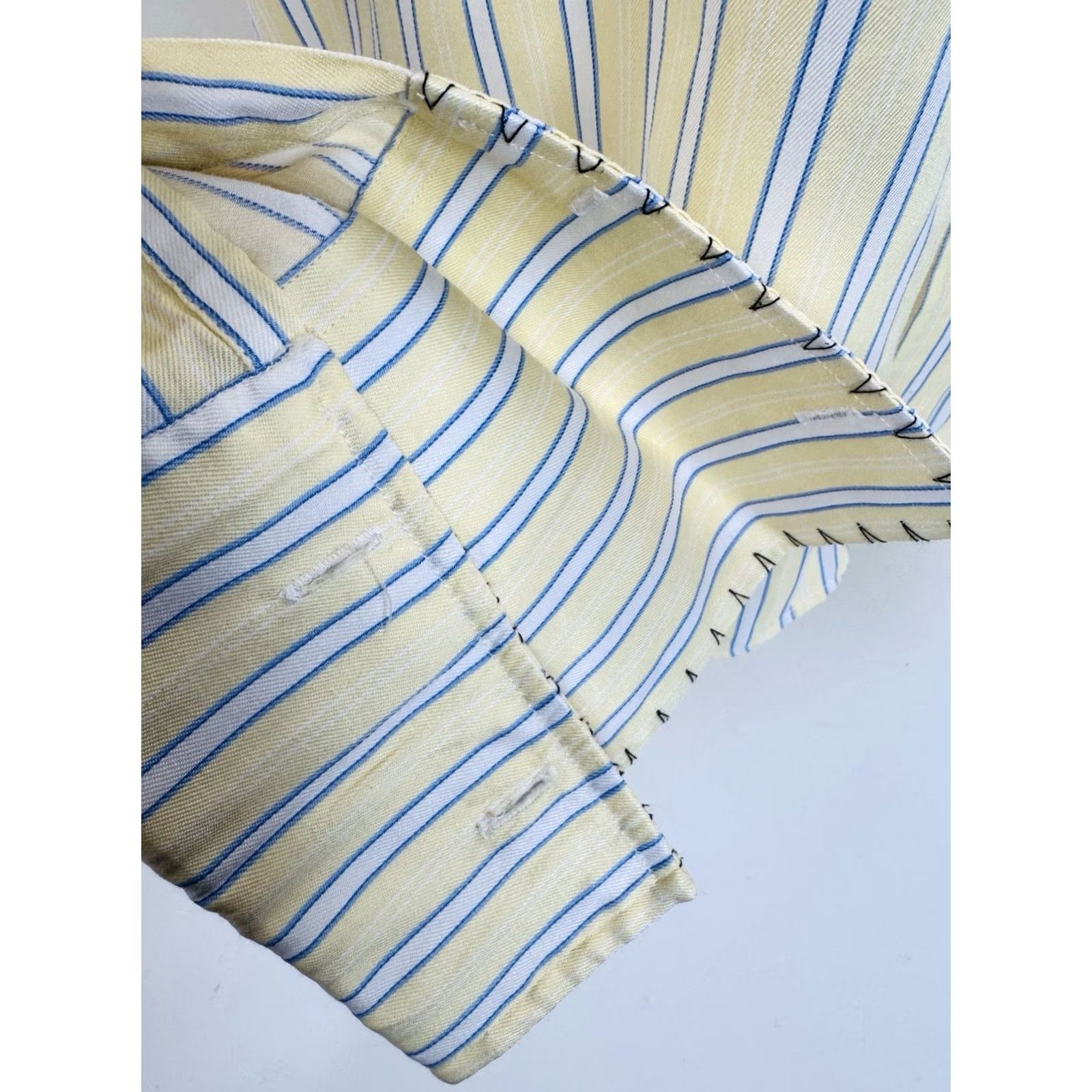 Paul Smith Paul Smith London Striped Embroidered Dress Shirt 17 33/34 French Cuff Long Sleeve Mens Yellow Blue White Nn Size 46R - 3 Thumbnail