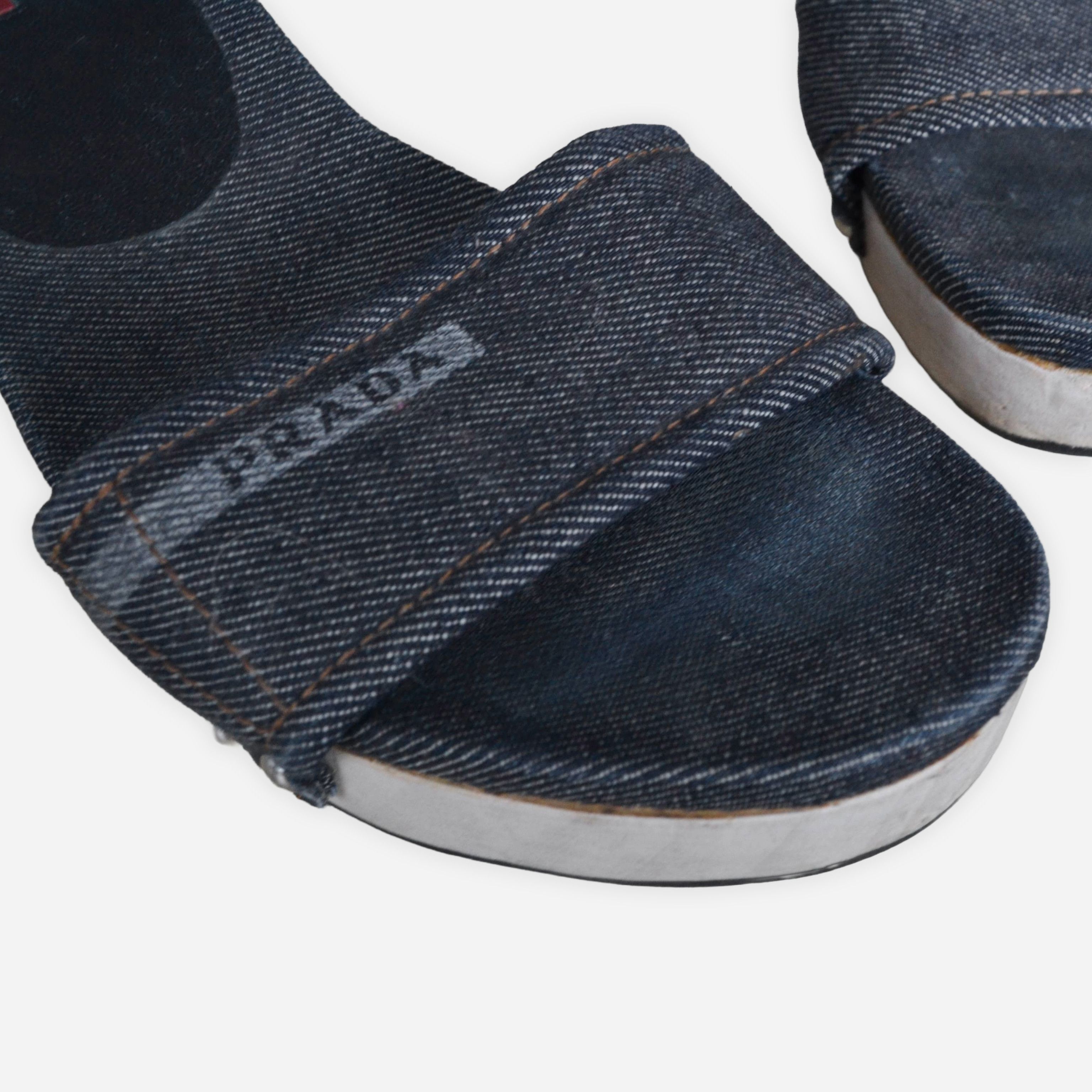 Prada PRADA Slides Slippers Wedge Sandals Blue Logo Denim 90s Size US 6 / IT 36 - 6 Thumbnail