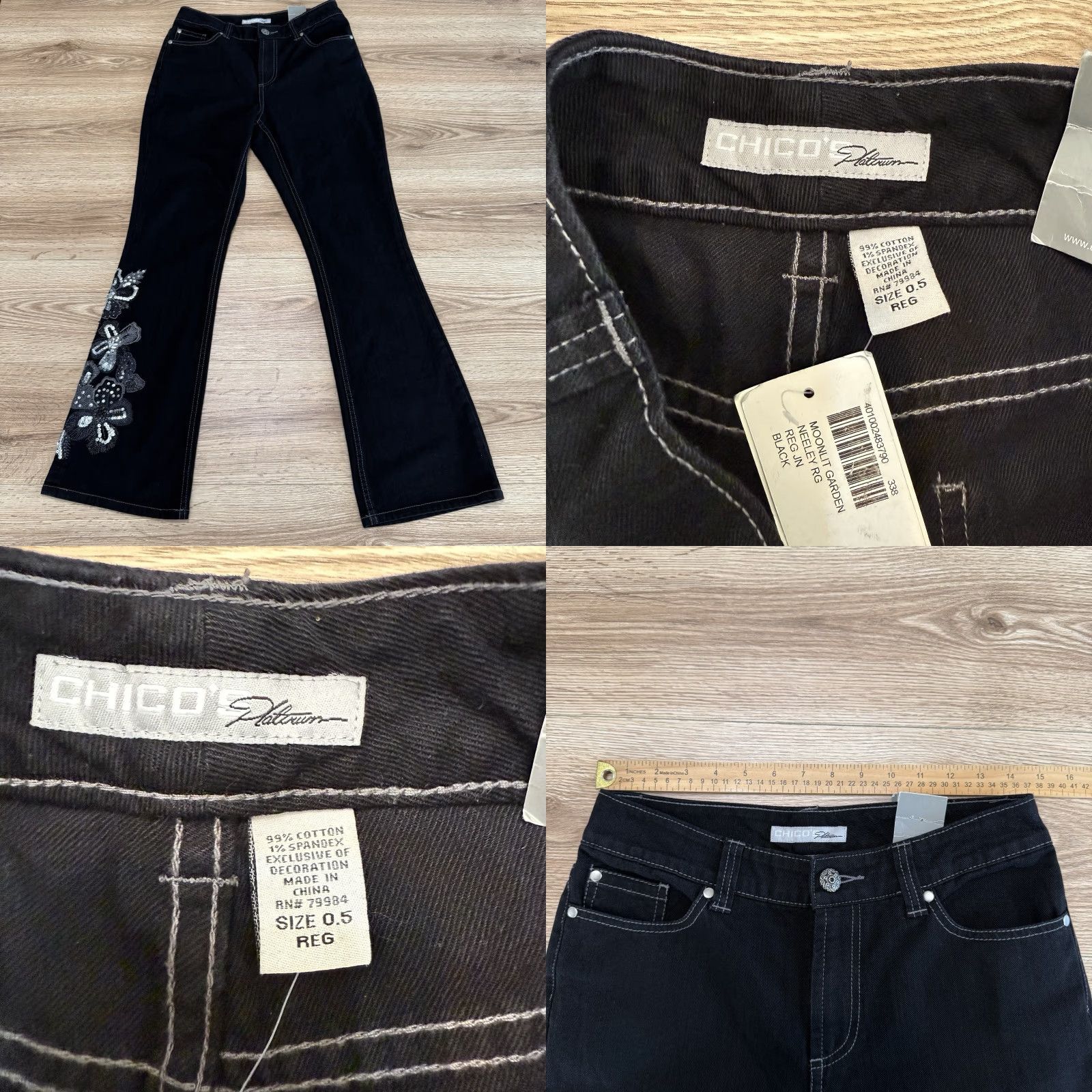 Vintage VINTAGE Chico's Jeans Pants Women’s 0.5 Black Bootcut Matching Jacket 0 Set - Kid? Size 25" / US 0 / IT 36 - 9 Thumbnail