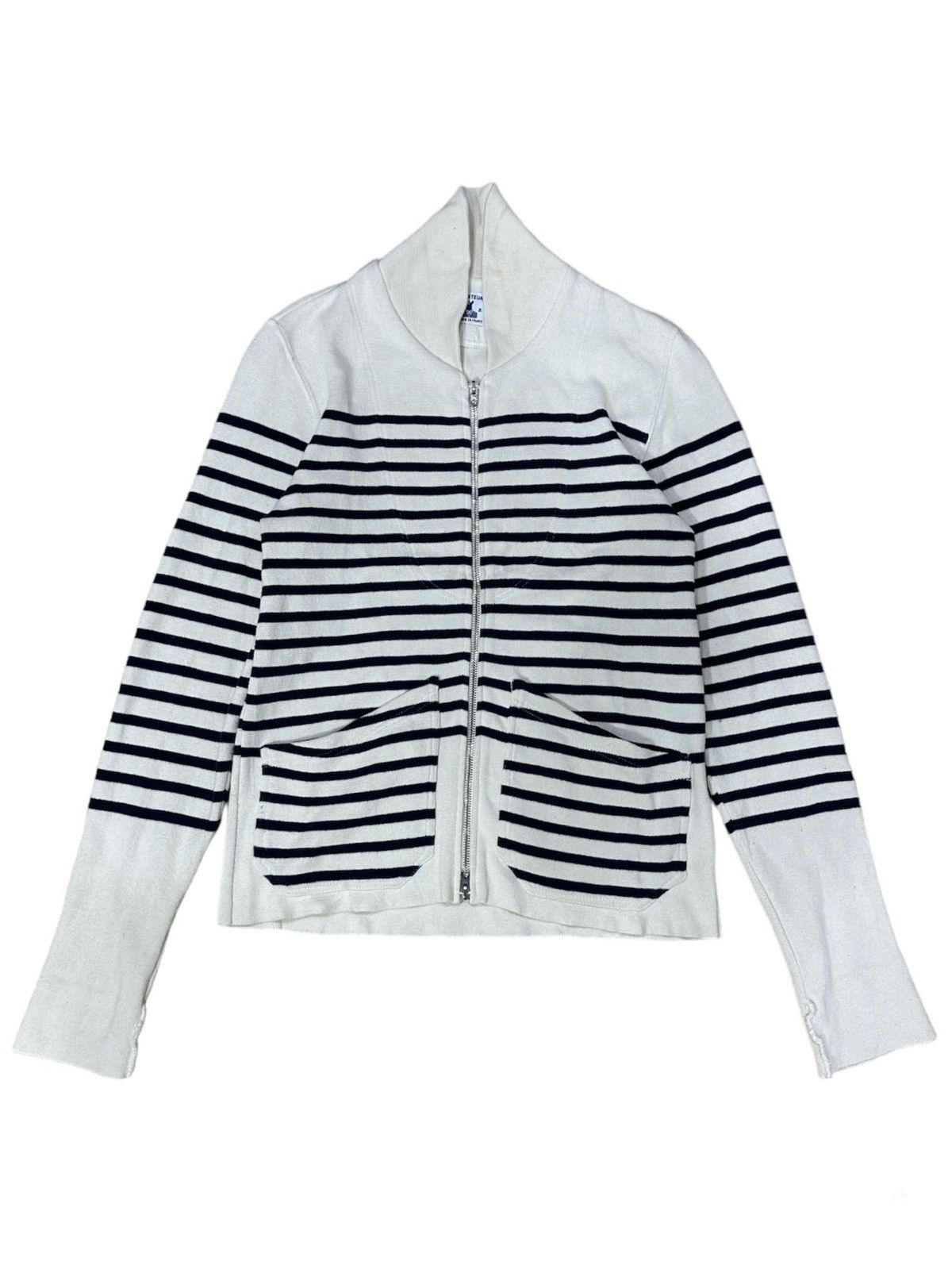 image of Arpenteur Blue Stripes 100% Cotton Sweater in White, Men's (Size Medium)