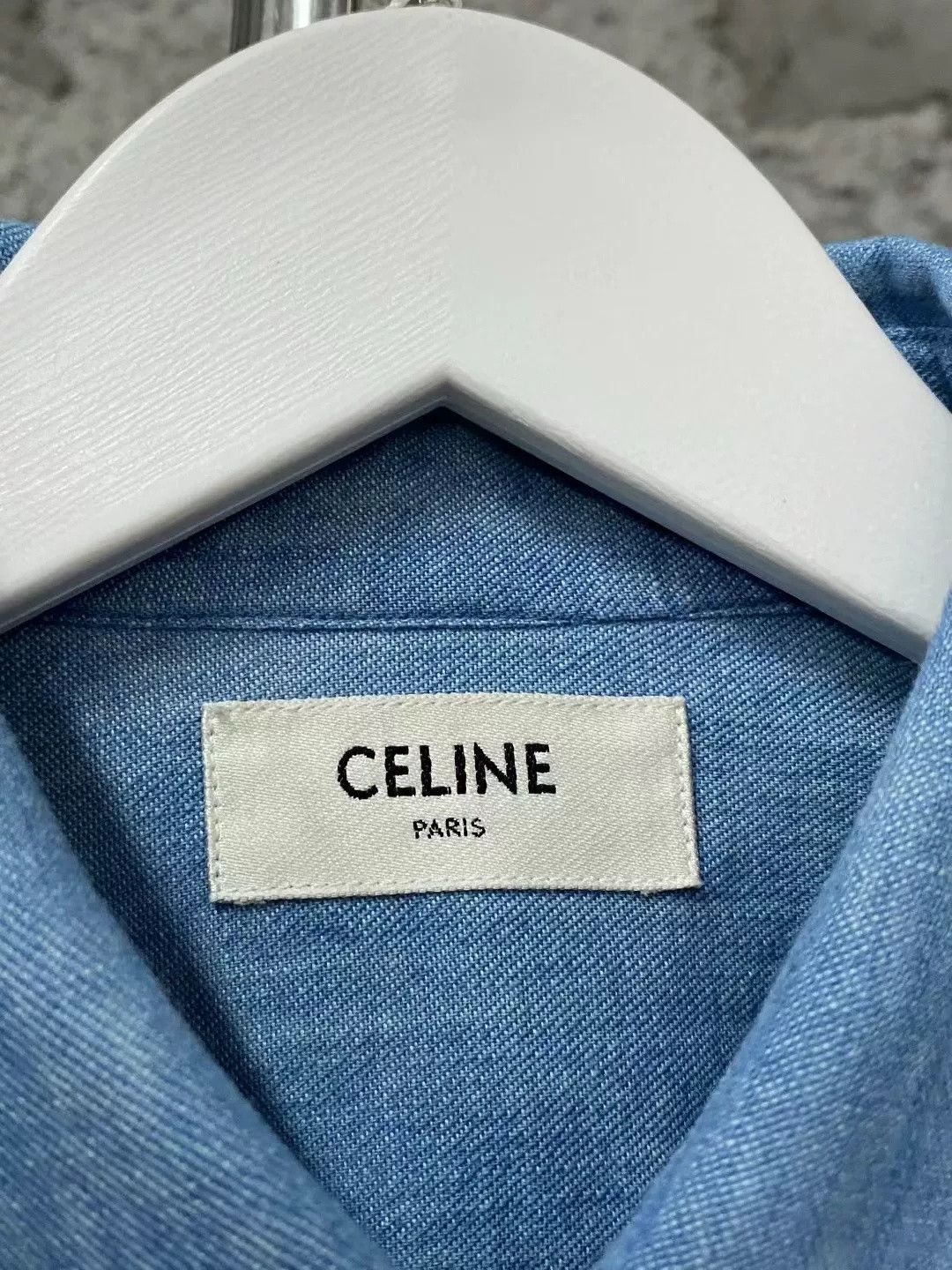Celine Celine Blue Embroidered Triomphe Denim Shirt Size US 26 / EU 42 - 6 Thumbnail