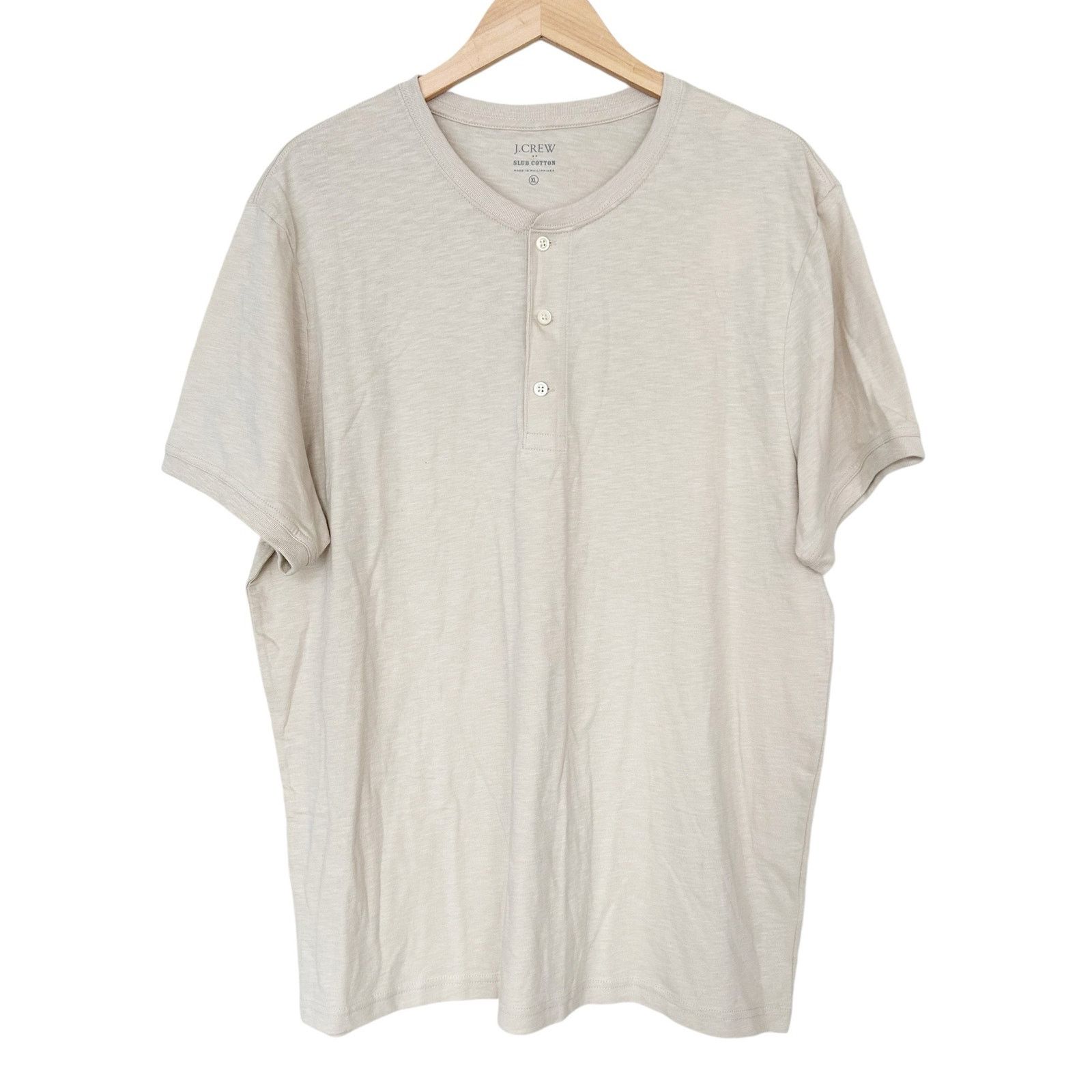 J.Crew J. Crew Slub Cotton Tan Oatmeal Short Sleeve Henley Sz XL Size US XL / EU 56 / 4 - 1 Thumbnail