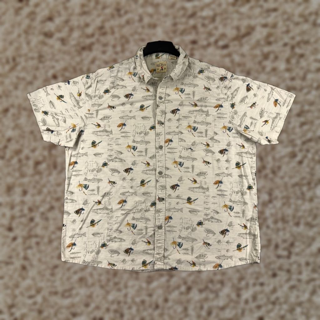 Gloverall RedHead Shirt Mens 2XL Beige Fishing Fly All Over Print Angler 100% Cotton Shirt Men's Beige Fishing Angler 100% Cotton 2XL RedHead Size US XXL / EU 58 / 5 - 1 Thumbnail