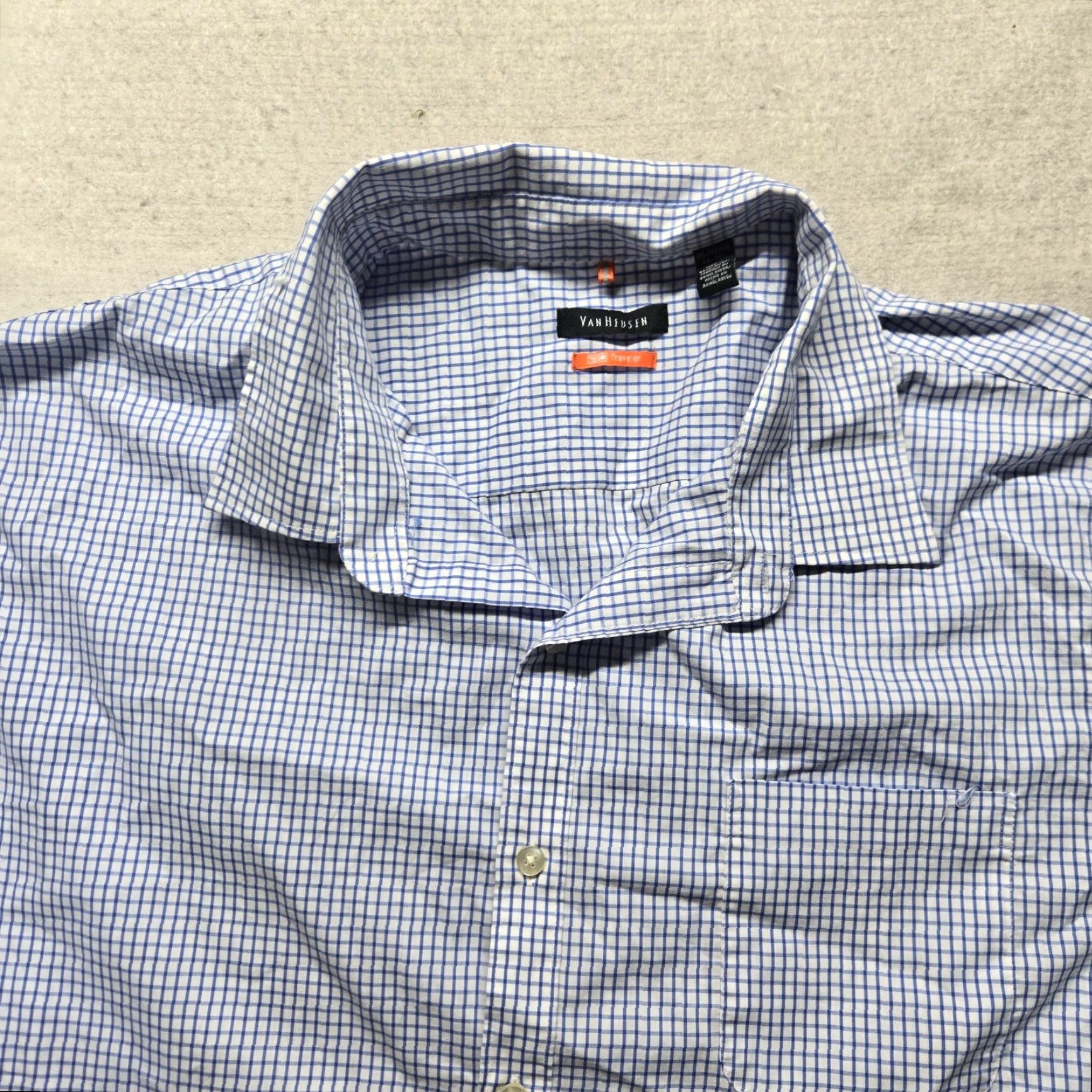Van Heusen VanHeusen Shirt Men 2XL Blue Plaid Button-Down Long Sleeve Cotton Blend Regular Fit Size US XXL / EU 58 / 5 - 2 Thumbnail