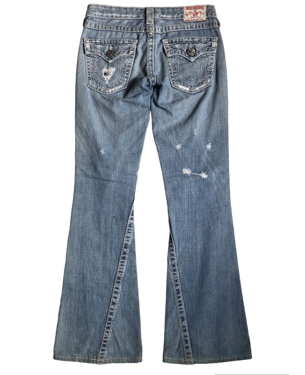 image of Affliction x Rock Revival True Religion Joey Big T Low Rise Flared in Blue Distressed (Size 29)
