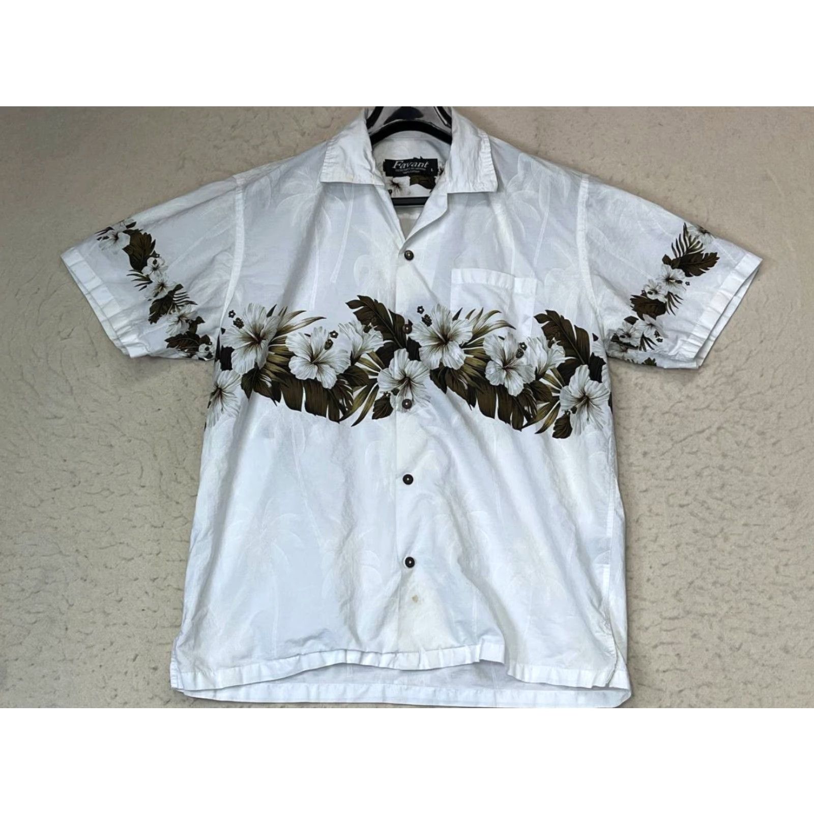 Vintage Favant Hawaii White Floral Short Sleeve Shirt L Mens Shirt Button-Up Casual Flower Pattern White Large Size US L / EU 52-54 / 3 - 2 Thumbnail