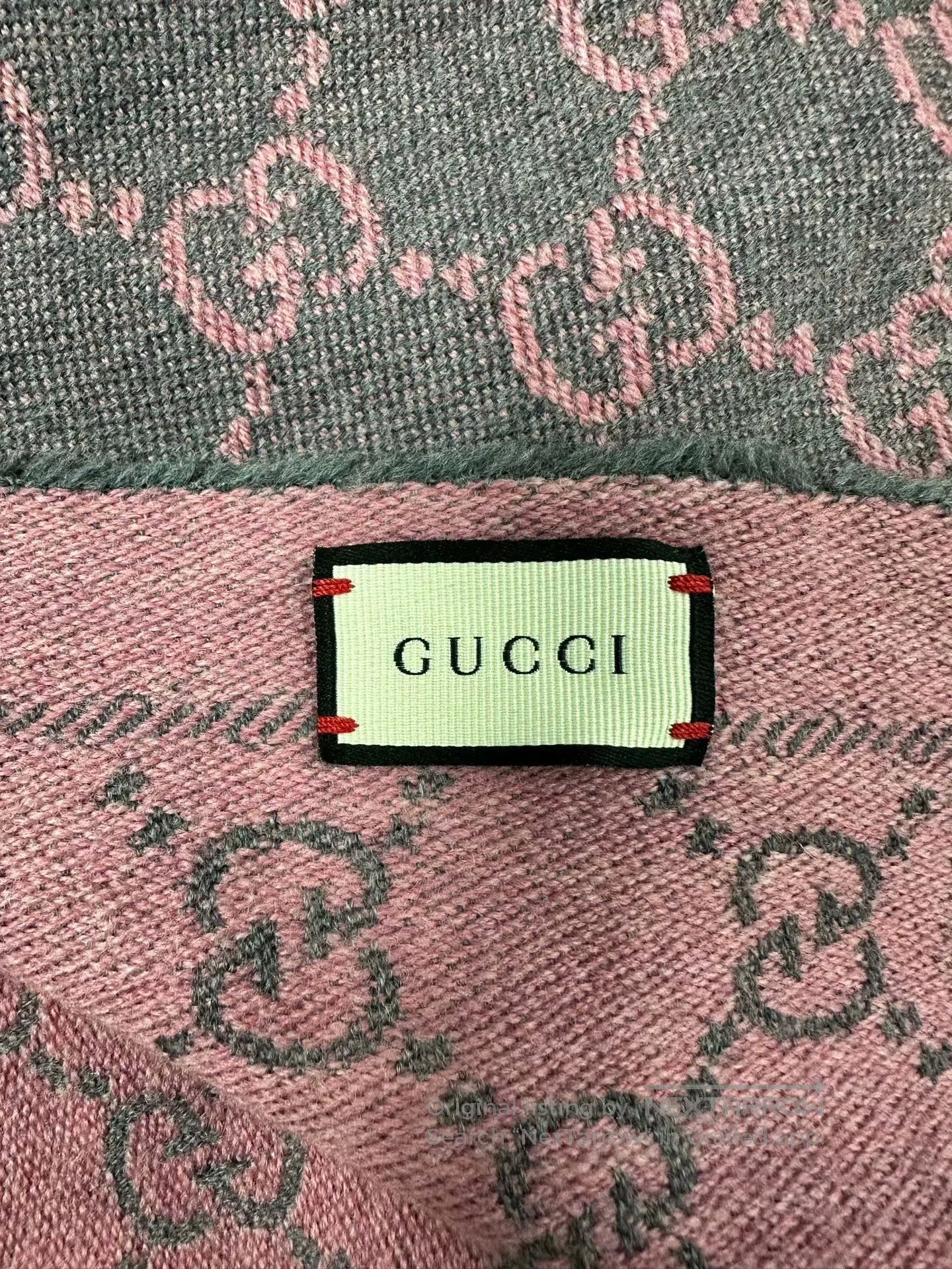 Gucci Guicci Gray Pink Double-sided Printed Logo Fringe Cashmere Size ONE SIZE - 4 Thumbnail