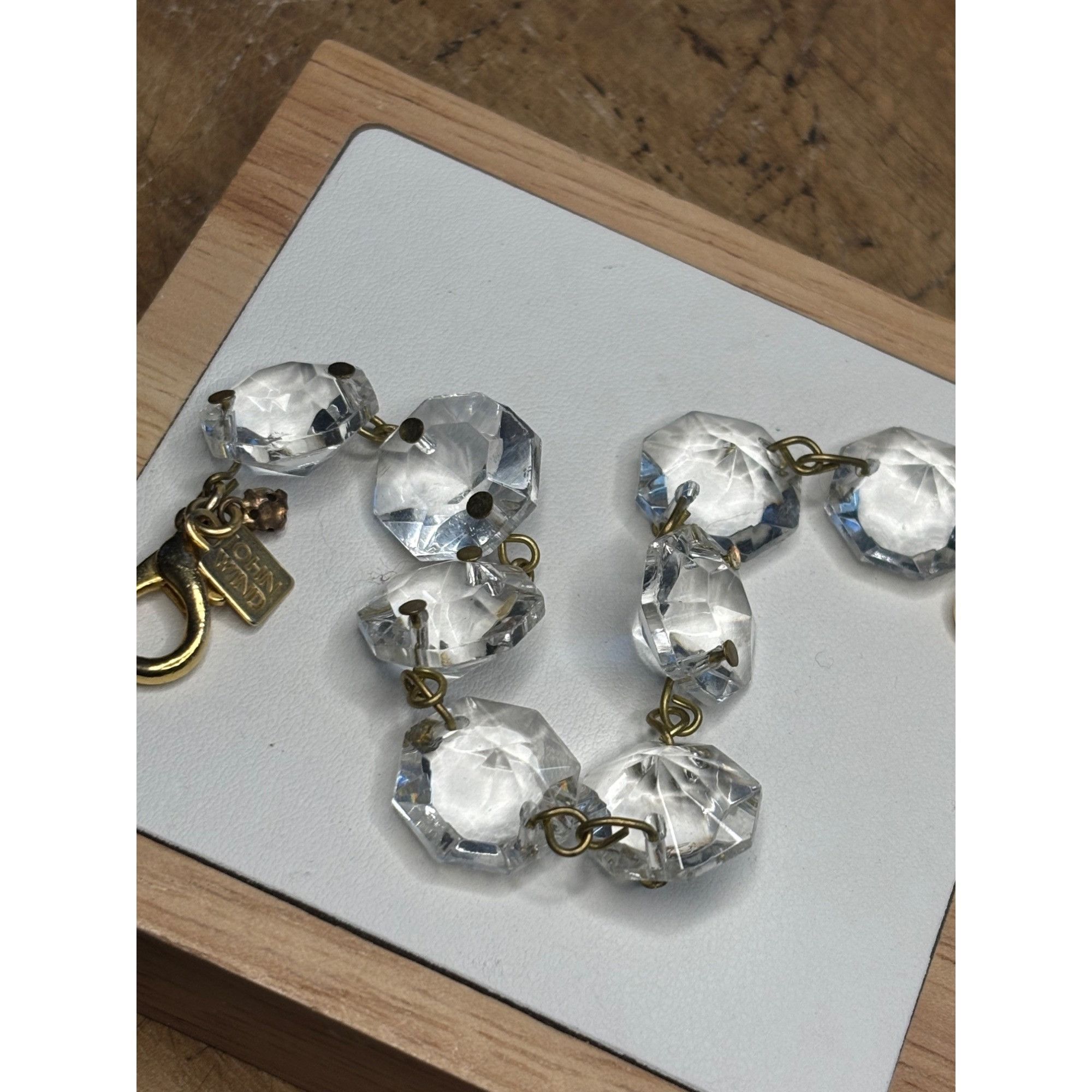John Wind signed Vintage Crystal & Brass Octagonal Link Brac