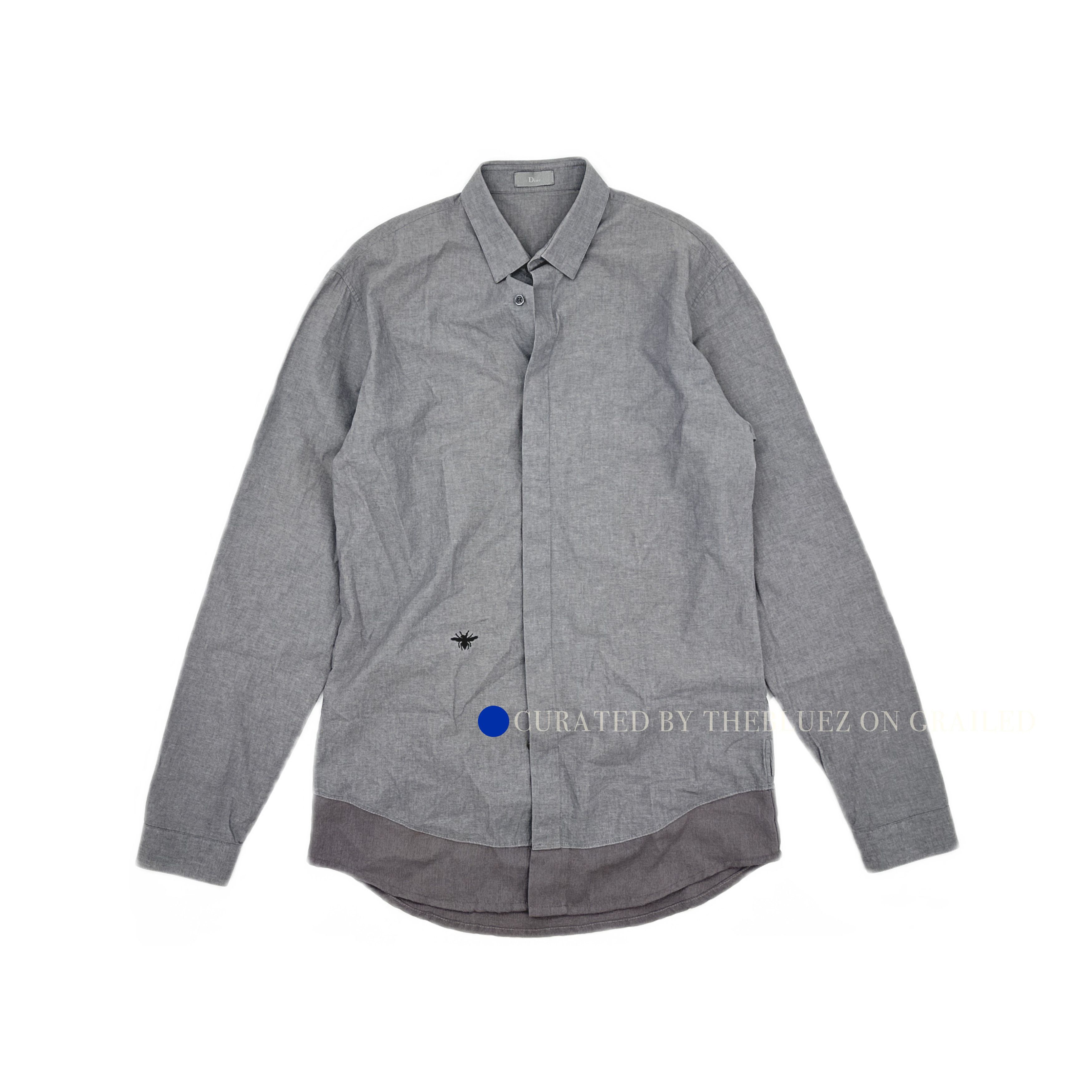 Dior Gray Bee Embroidery Button-Up Shirt Size US M / EU 48-50 / 2 - 1 Thumbnail