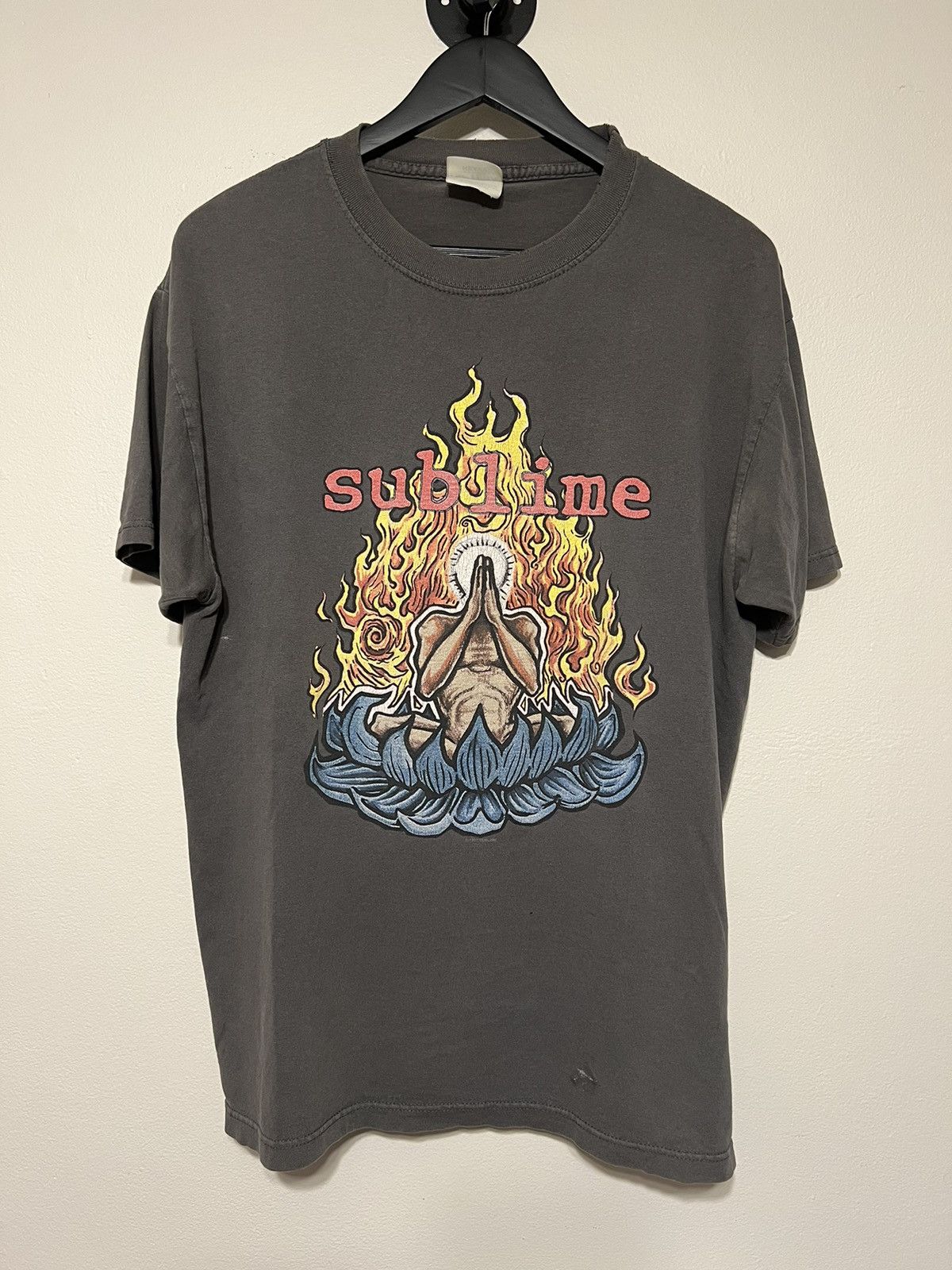 image of Band Tees x Vintage Sublime Flaming Lotus T Shirt Size L Faded Tee 1997 in Black, Men's