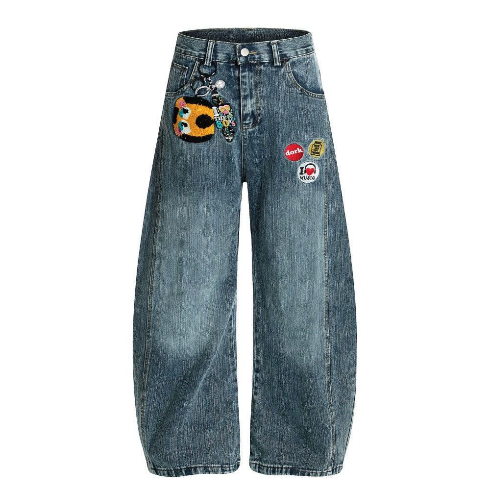 Jean Loose men's distressed washed ornamental scimitar jeans Size US 32 / EU 48 - 1 Thumbnail