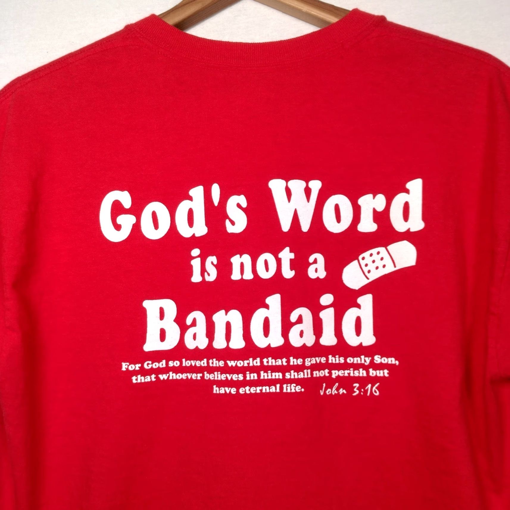 Vintage VINTAGE Christian T-Shirt Men M Red Solid Short Sleeve Crew Neck Bible Verse John 3:16 Religious Church Jesus Is Our First Responder Graphic Size US M / EU 48-50 / 2 - 2 Thumbnail
