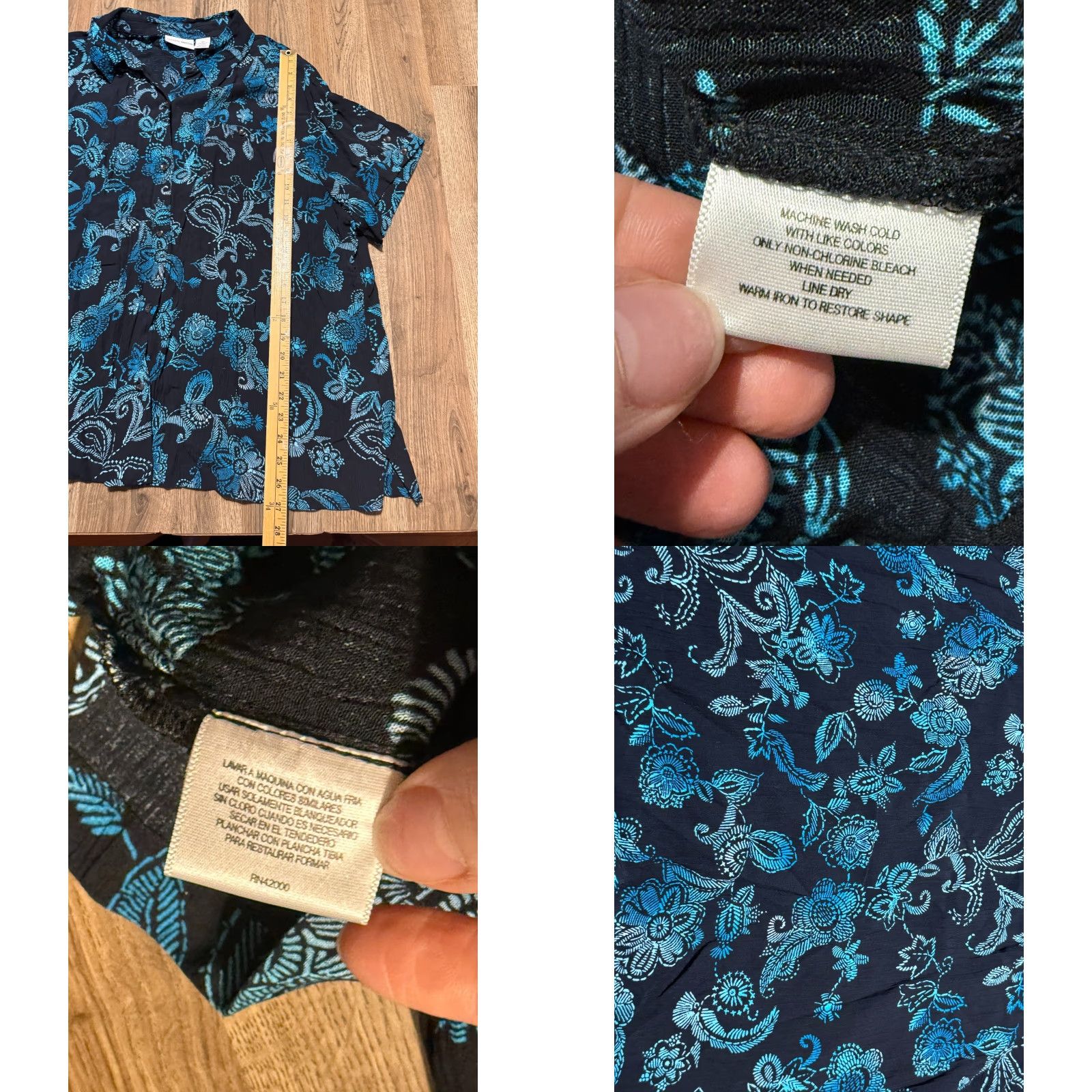 Vintage Jaclyn Smith Shirts Men's 2X Blue Black Short Sleeve Button-Up Casual Shirt | Blue Black Solid Polyester Jaclyn Smith Casual Button-Up 2X Mens Size XXL / US 16-18 / IT 52-54 - 8 Thumbnail