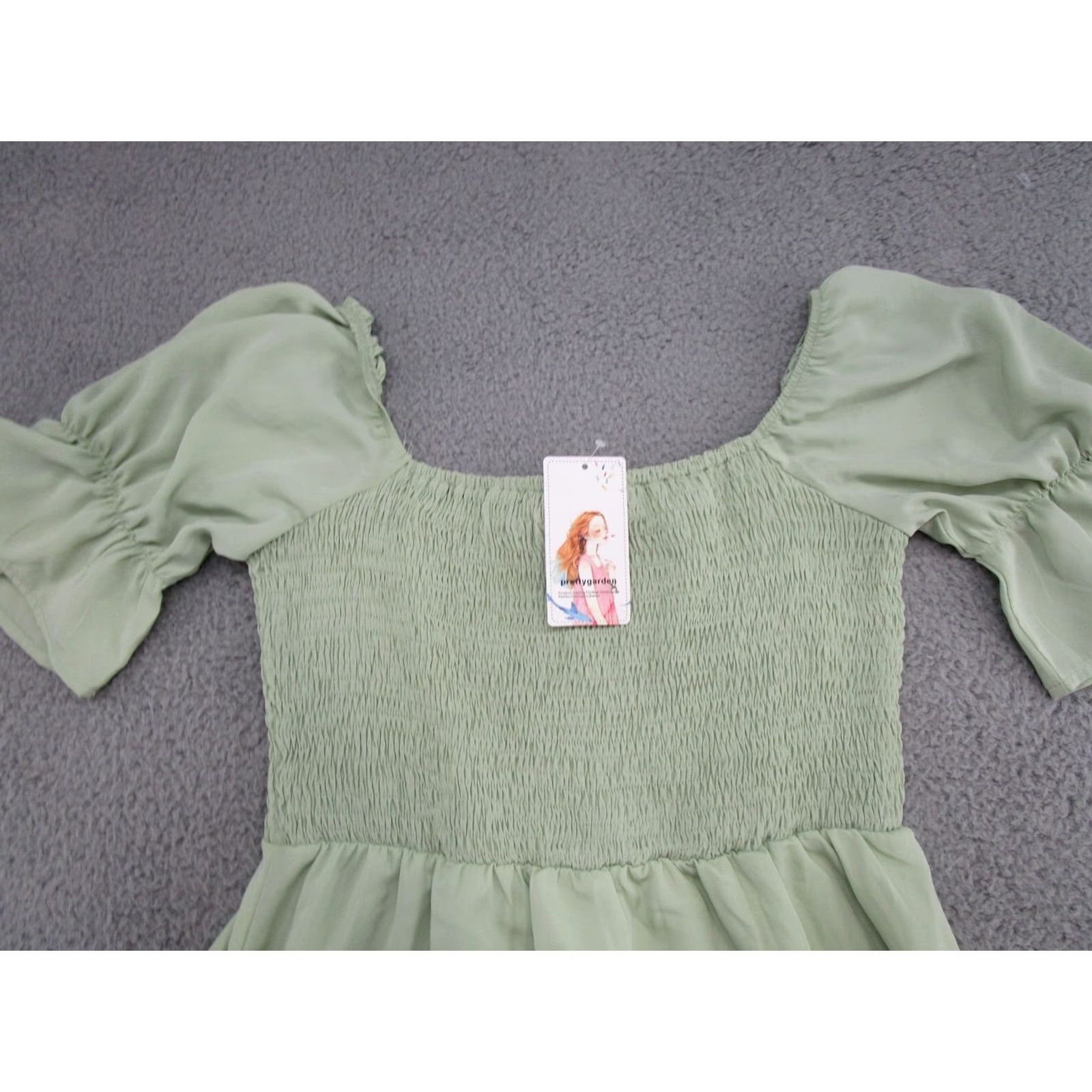 Vintage Pretty Garden Maxi Dress Peasant Pleated Green Dress M Womens Green Maxi Peasant Pleated 90s Style Size M / US 6-8 / IT 42-44 - 2 Thumbnail