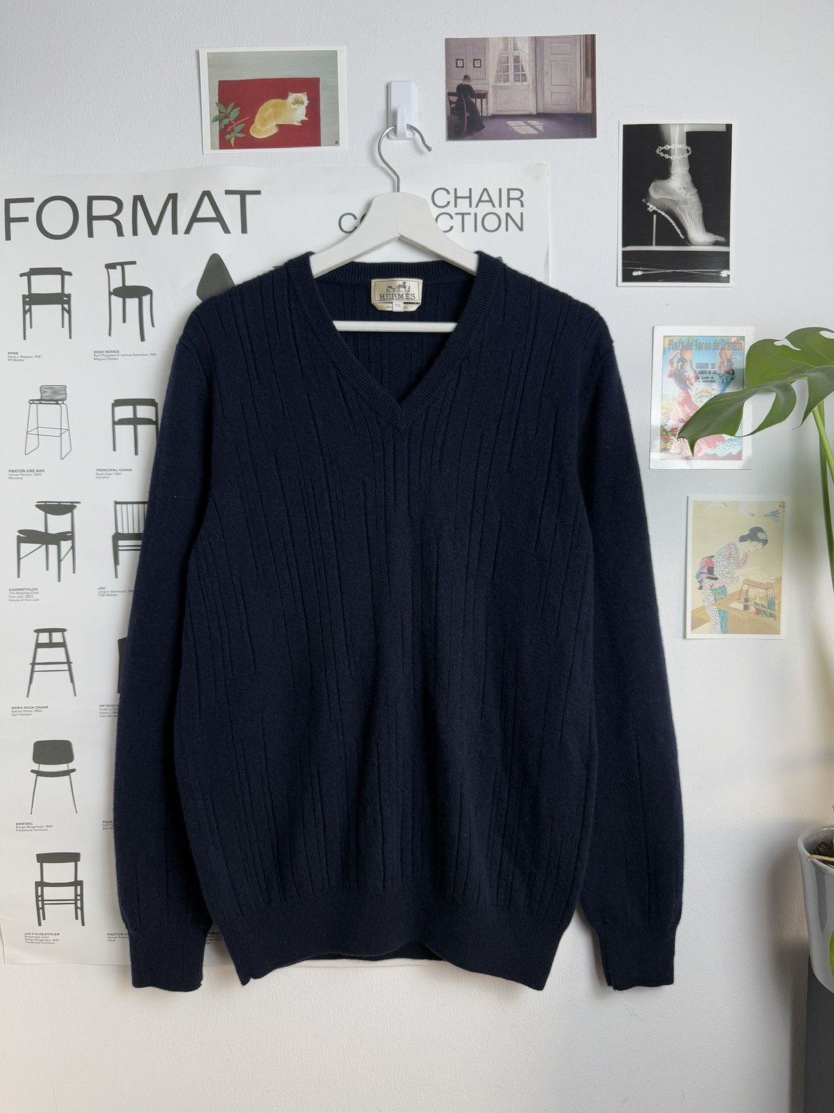 Hermes v-neck cashmere sweater XL old money luxury designer