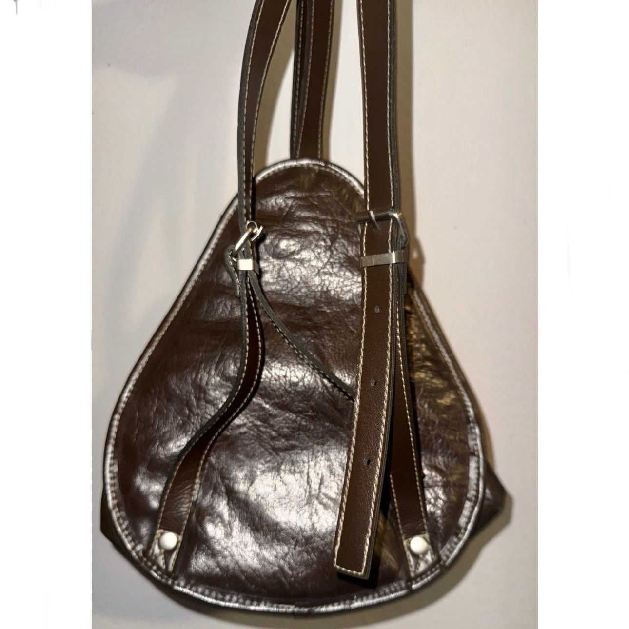 Designer × Vintage Womens Brown Vintage Leather Hand Made Mini Backpack No Tag Size ONE SIZE - 4 Thumbnail