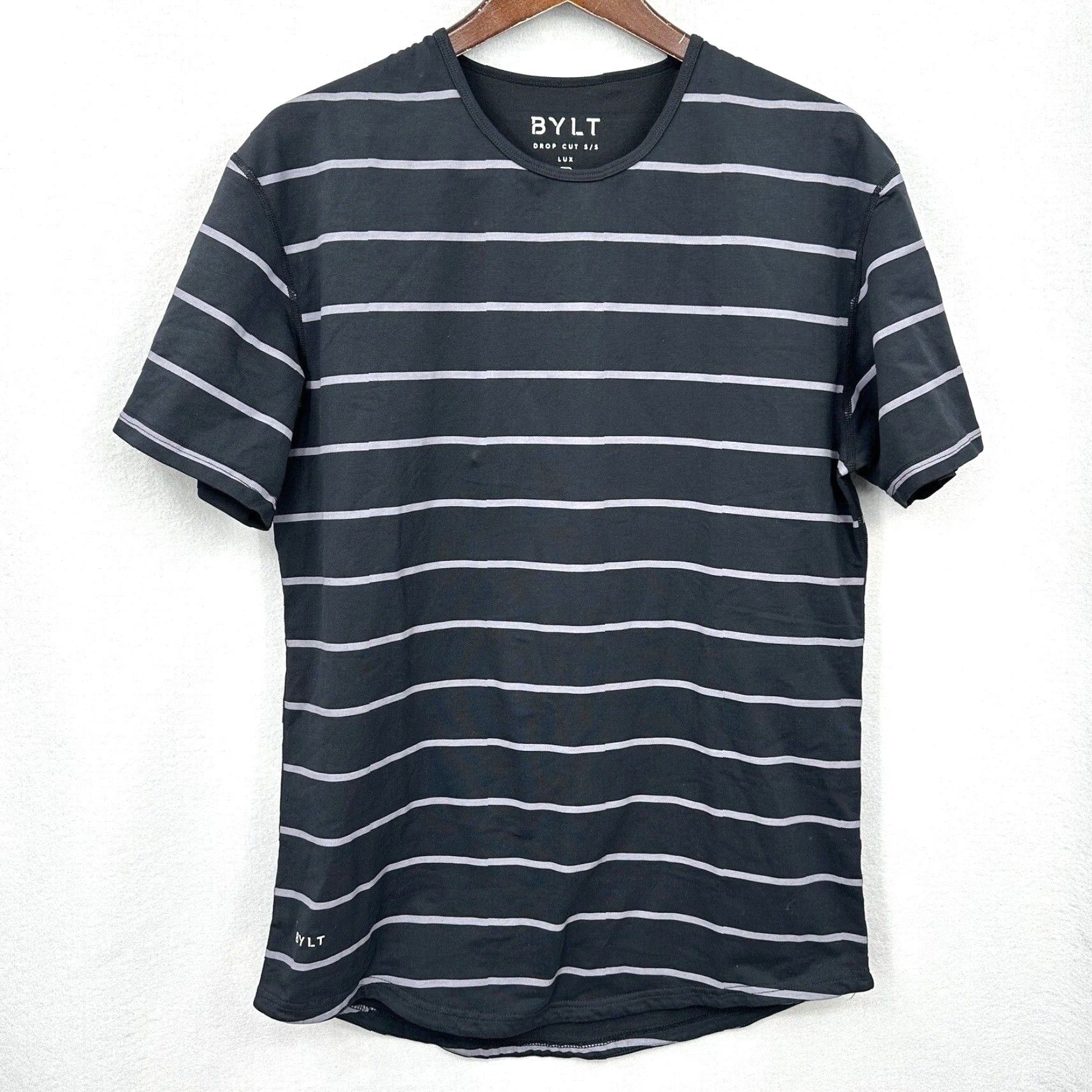 Vintage BYLT Lux Drop Cut Shirt Mens Large L Gray Striped Short Sleeve Curved Preppy Size US L / EU 52-54 / 3 - 2 Thumbnail