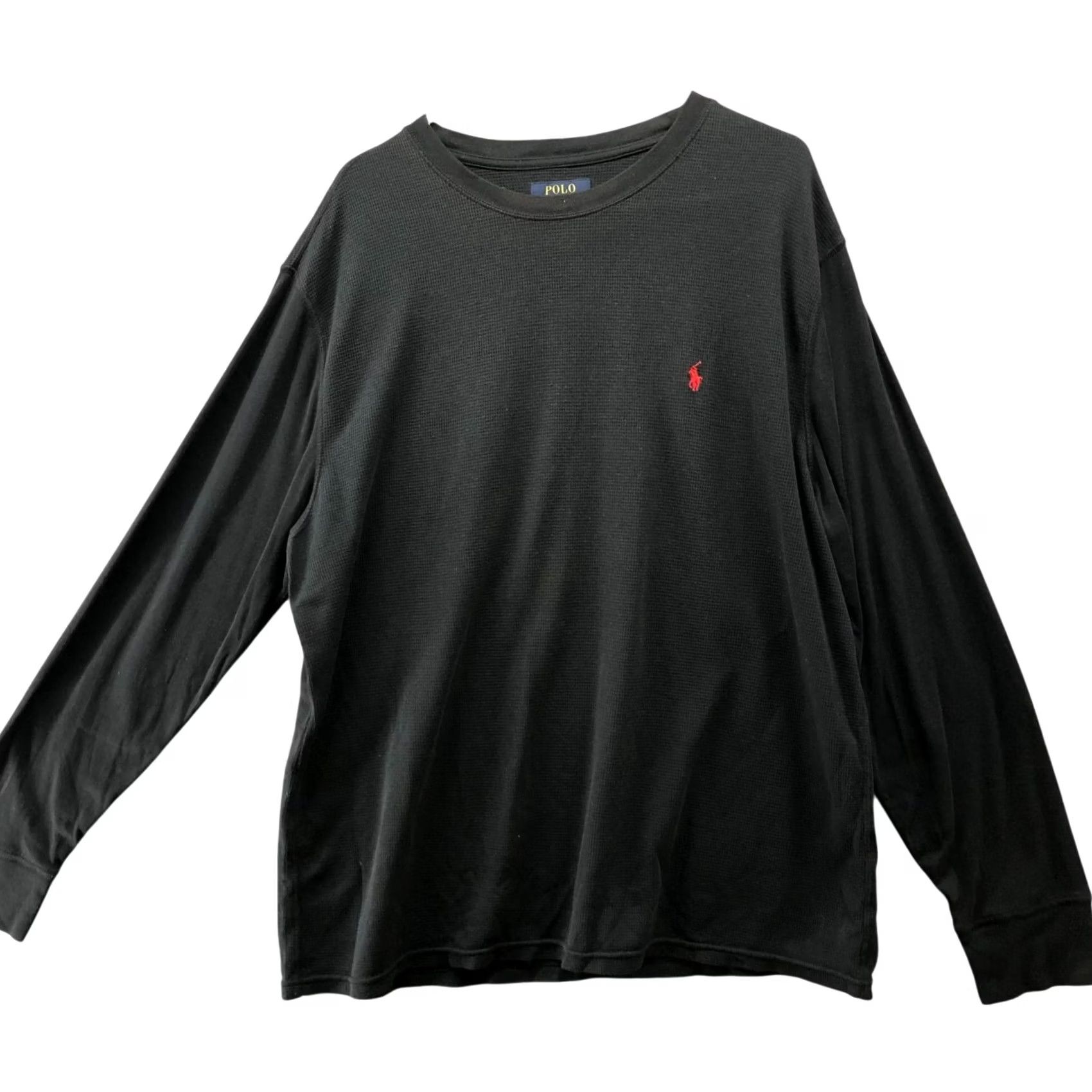 Polo Ralph Lauren Polo Ralph Lauren Black Waffle Knit Long Sleeve T Shirt Mens 2XL Crewneck Red Pony Size US XXL / EU 58 / 5 - 2 Thumbnail
