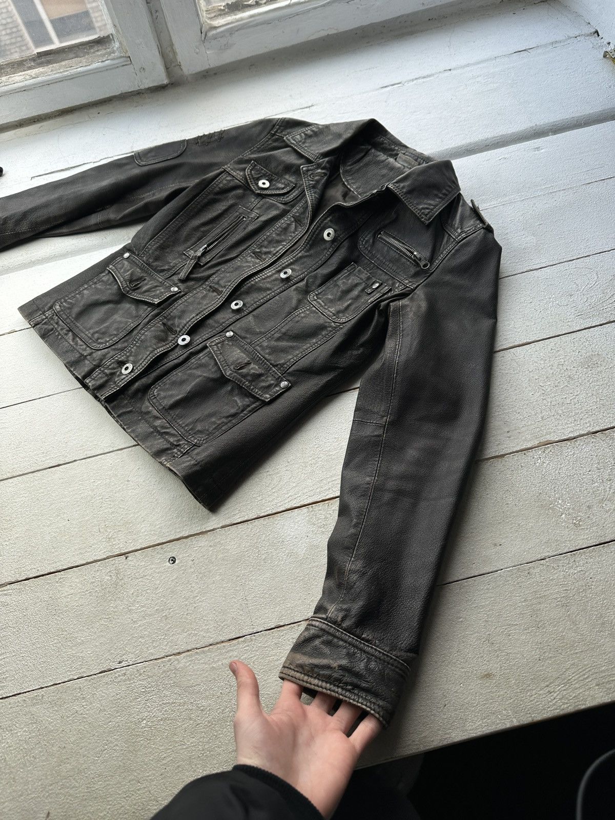 Other 🚨Y2K RICK OWENS TYPE DIRTY SLIM FIT ZIP LEATHER JACKET Size M / US 6-8 / IT 42-44 - 2 Thumbnail