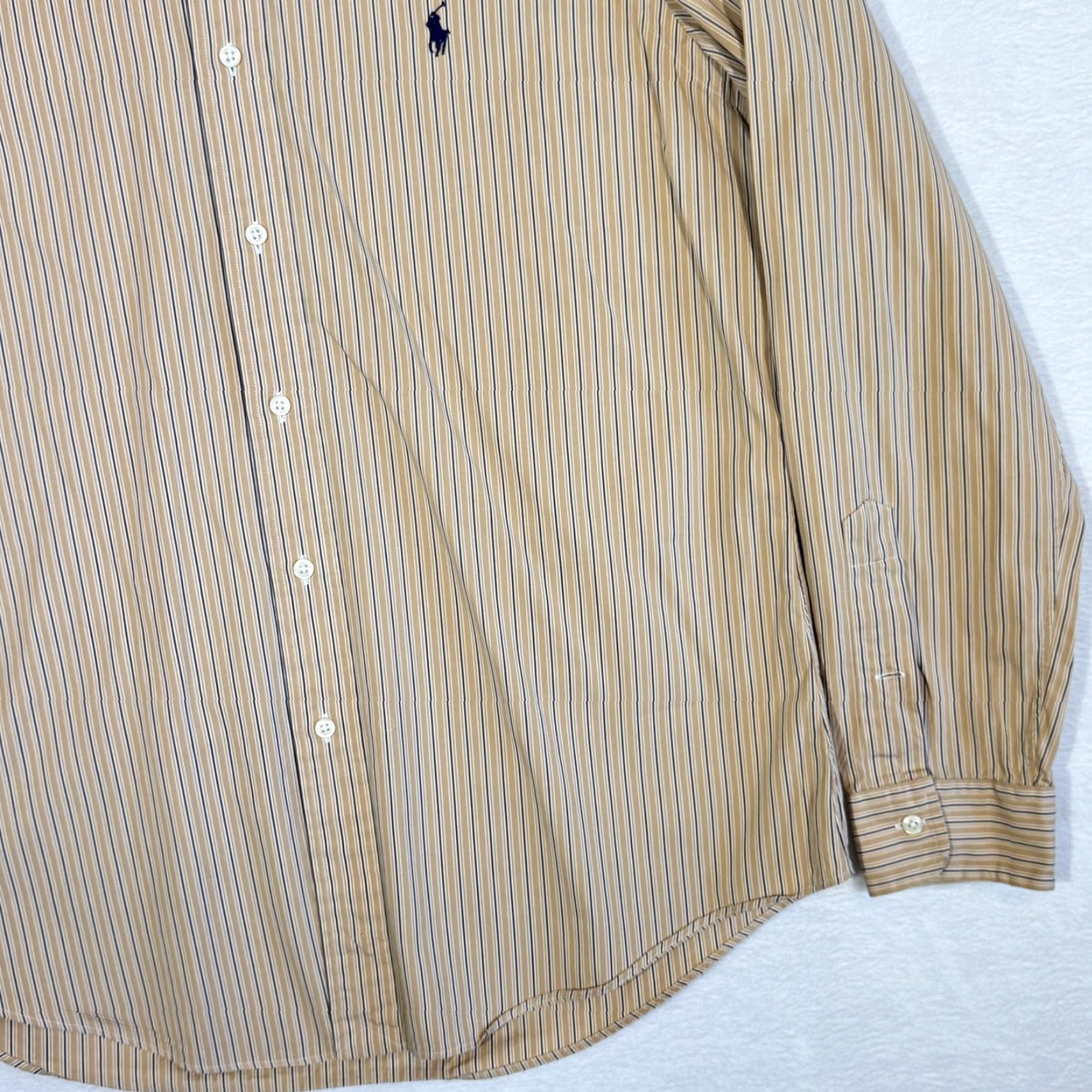 Ralph Lauren Ralph Lauren Shirt Mens Large Tan Striped Button-Down Long Sleeve Custom Fit Size US L / EU 52-54 / 3 - 5 Thumbnail