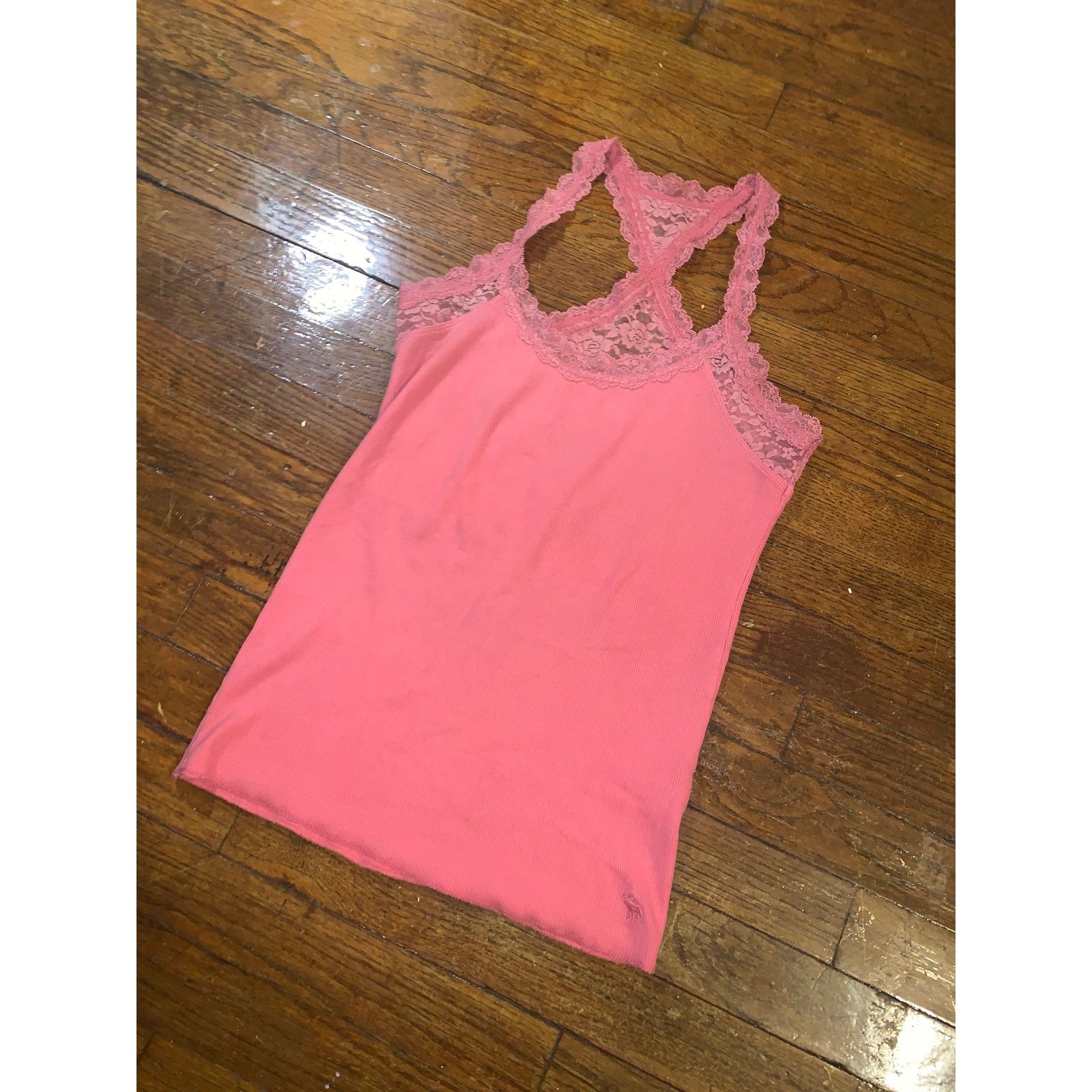 Abercrombie & Fitch Abercrombie & Fitch Pink Lace Trim Tank Top Large Y2K Cami Size L / US 10 / IT 46 - 7 Thumbnail