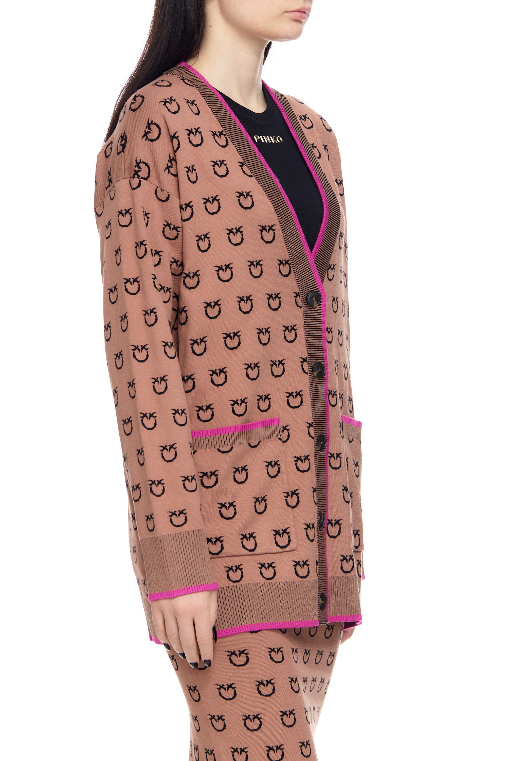 Pinko o1s22i1n0824 Lama All Over Logo Cardigan in Beige Size XS / US 0-2 / IT 36-38 - 3 Thumbnail
