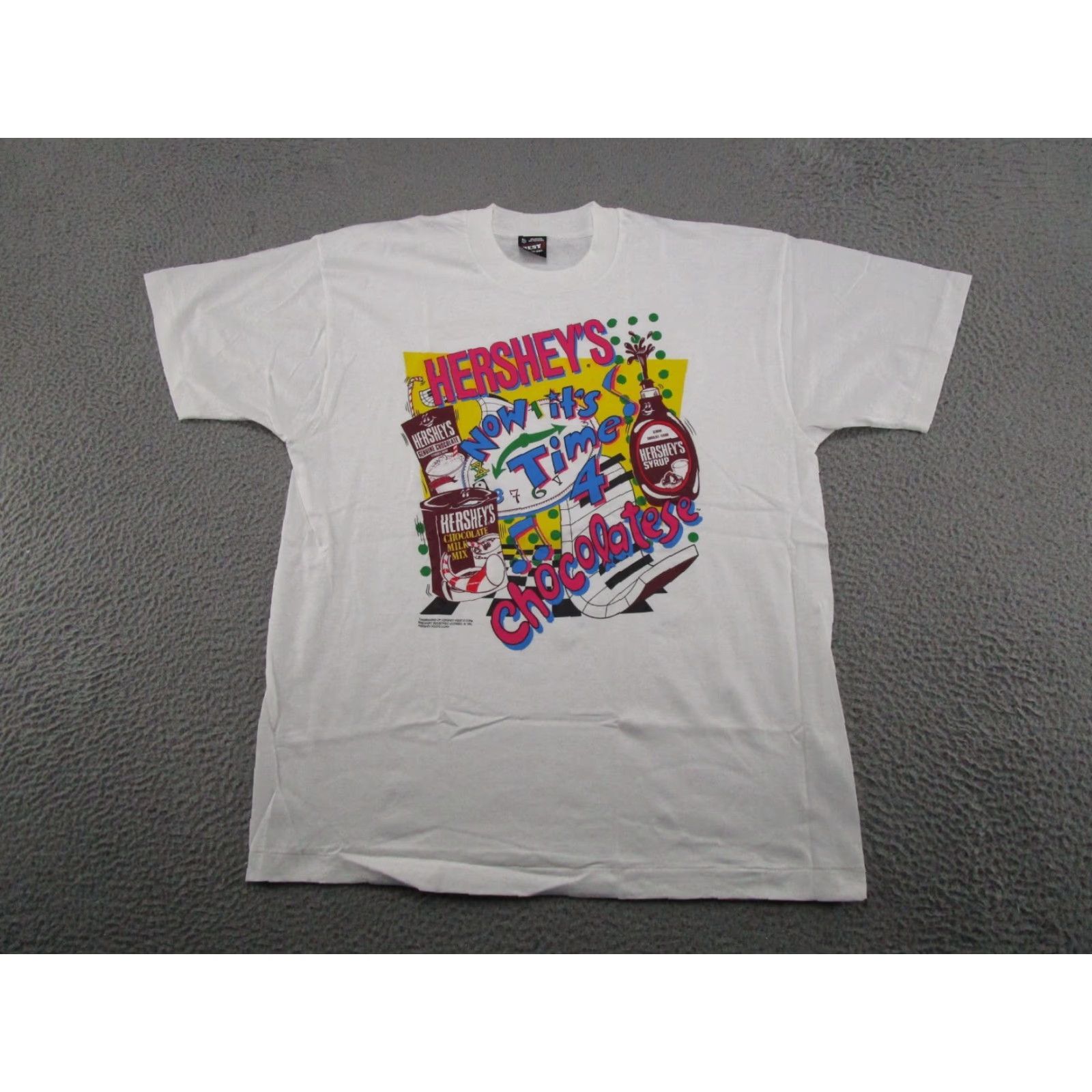 Fruit Of The Loom VINTAGE Hersheys Now It’s Time For Chocolate 1991 USA Shirt XL White 90s Mens Single Stitch EUC Cotton Polyester T-Shirt Crew Neck Short Sleeve Size US XL / EU 56 / 4 - 2 Thumbnail