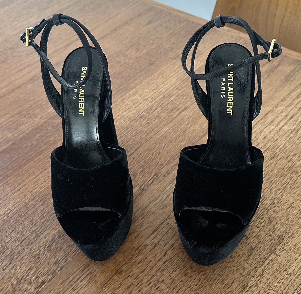 Yves Saint Laurent YSL velvet platform sandals Size US 5 / IT 35 - 3 Thumbnail