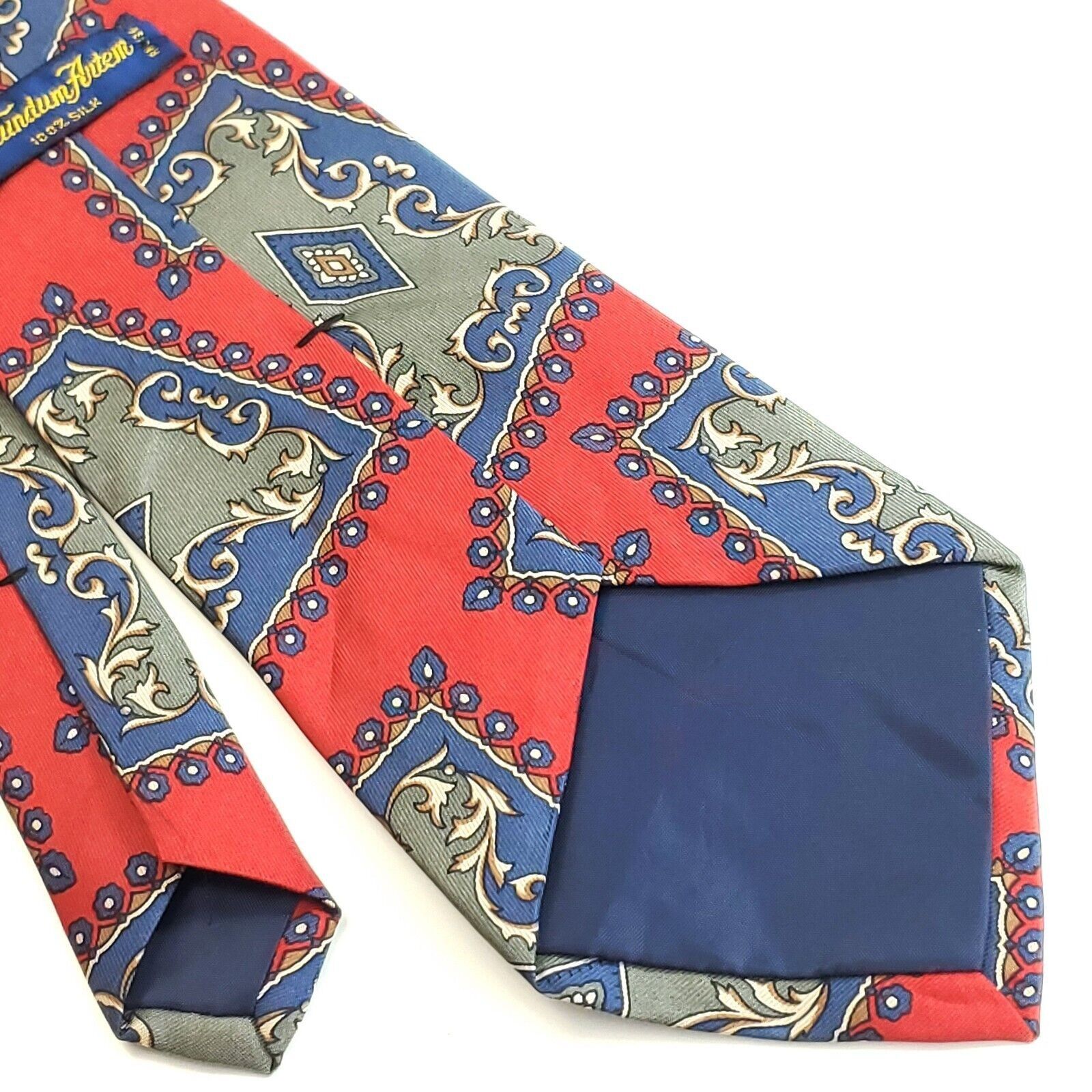 Designer Secundum Antem Red Blue Baroque Abstract Print Wide Silk Tie Size ONE SIZE - 4 Thumbnail