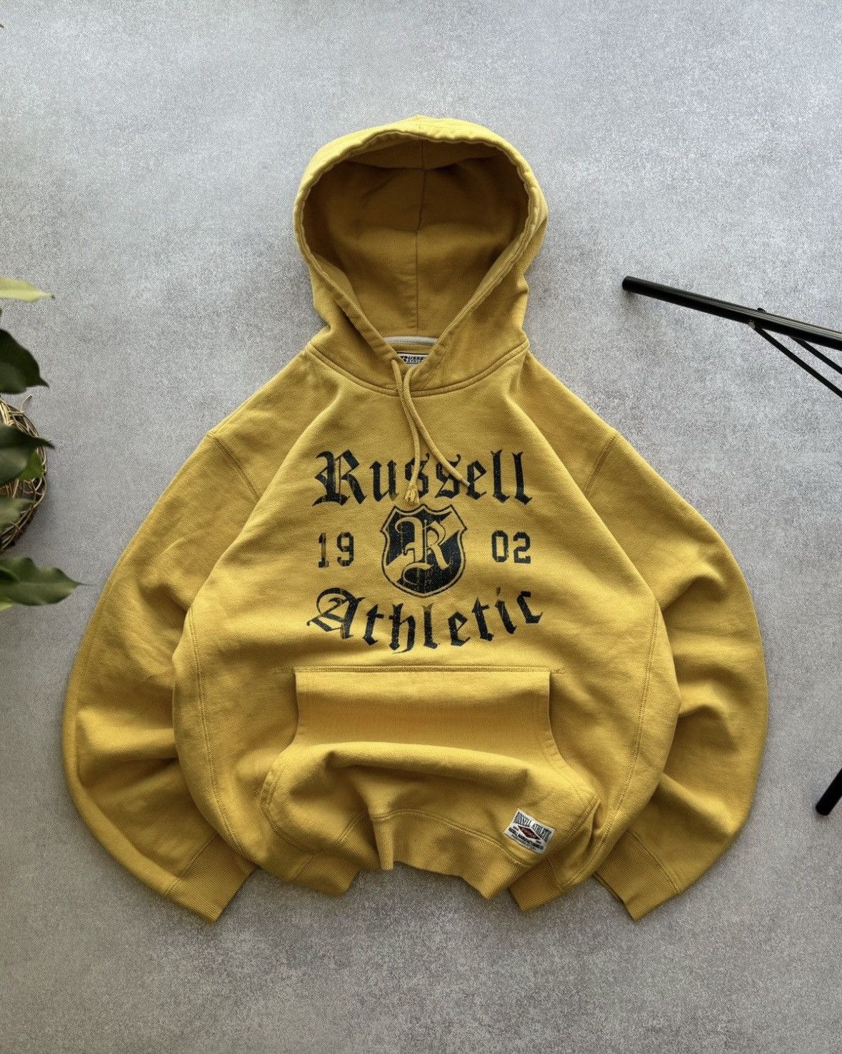 Pre-owned Russell Athletic X Vintage Rassell Athletic Big Logo Y2k Boxy Hoodie In Yellow