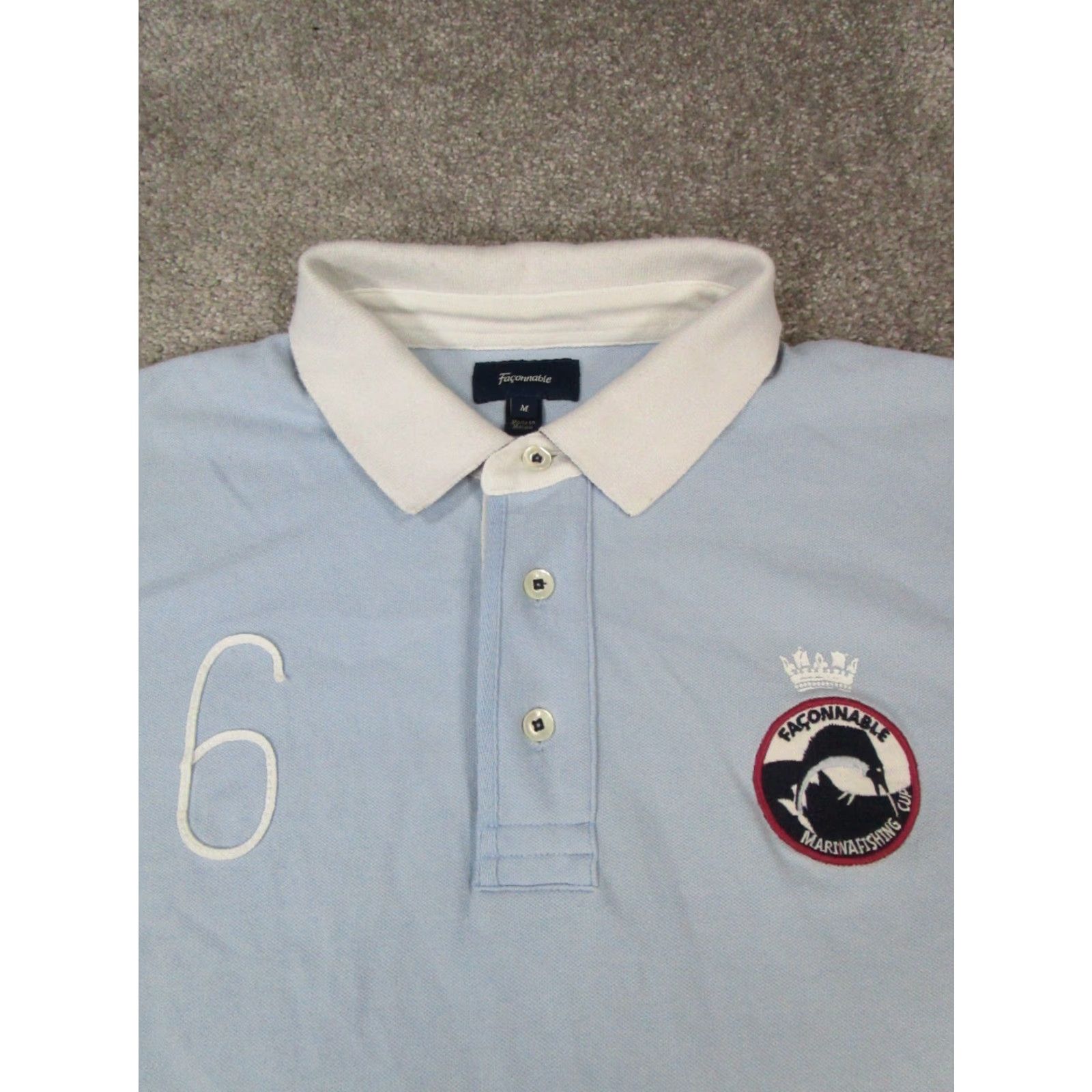 Faconnable Façonnable Polo Shirt Mens M Blue White Cotton Knit Short Sleeve Golf Shirt Regular Fit Size US M / EU 48-50 / 2 - 2 Thumbnail