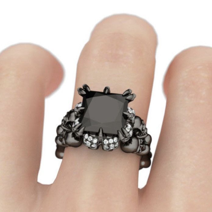Other Gothic dark silver tone black princess cut skull ring Size ONE SIZE - 3 Thumbnail