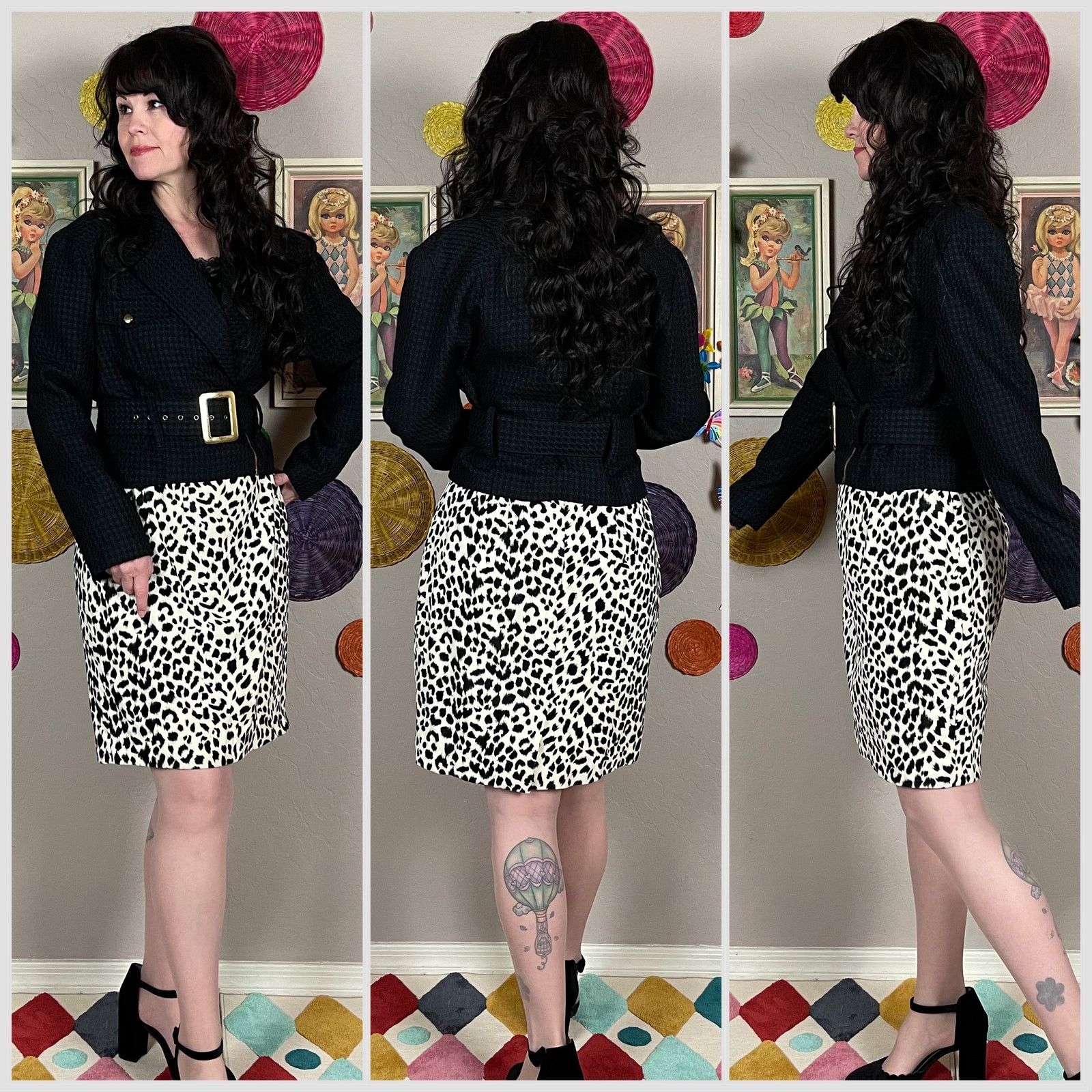 Vintage Vintage 1990s Black Crop Belted Moto Jacket Size M / US 6-8 / IT 42-44 - 2 Thumbnail