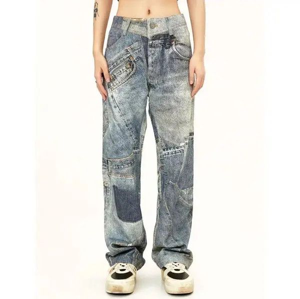 VIBE Y2K High Street Color Match Patchwork Baggy Jeans Size US 32 / EU 48 - 2 Thumbnail