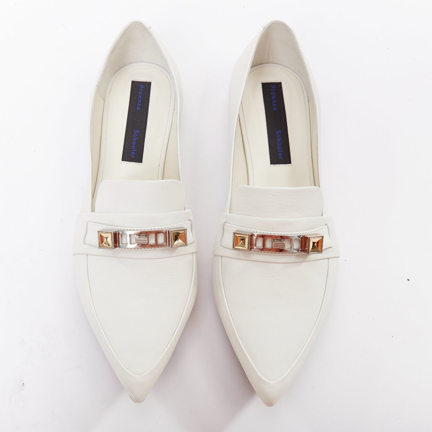Proenza Schouler PROENZA SCHOULER white smooth leather signature silver embellishment flats EU39 Size US 9 / IT 39 - 1 Thumbnail