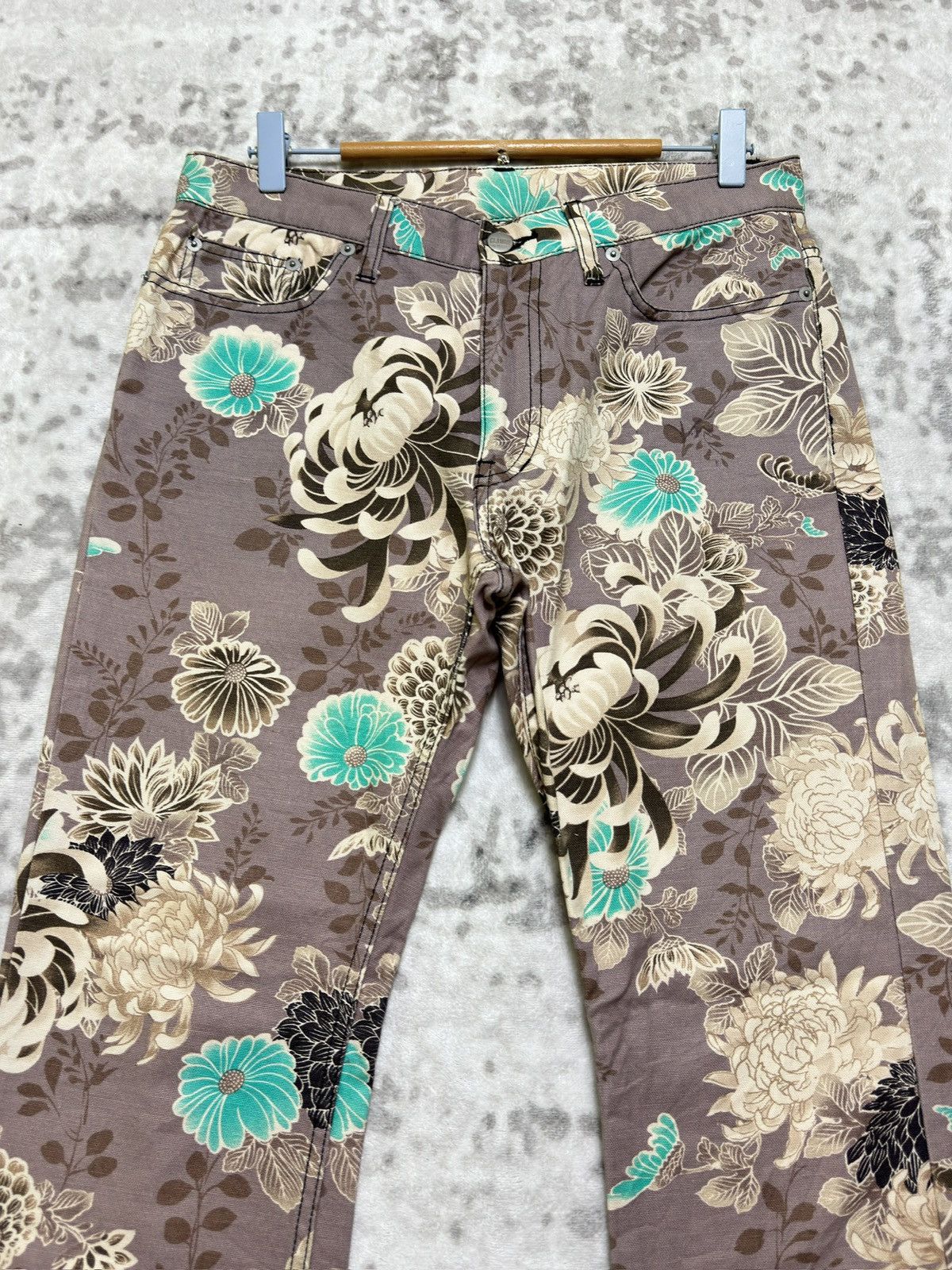 Hysteric Glamour Flare Glamdy Floral Printed Pants Turquoise Accents Size US 30 / EU 46 - 3 Thumbnail