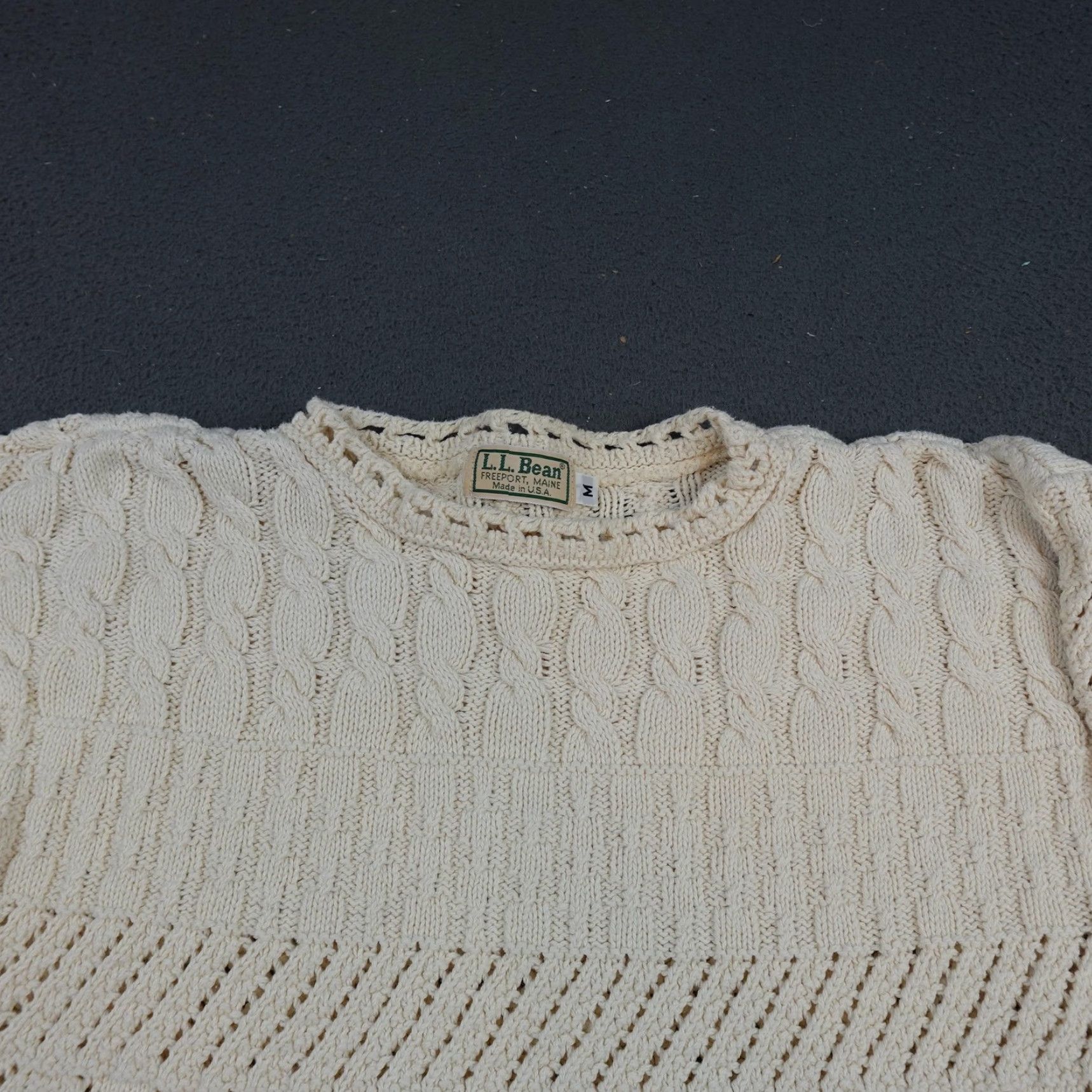 Vintage VINTAGE L.L. Bean Sweater Womens Medium White Cotton Open Cable Knit Crewneck Size M / US 6-8 / IT 42-44 - 4 Thumbnail
