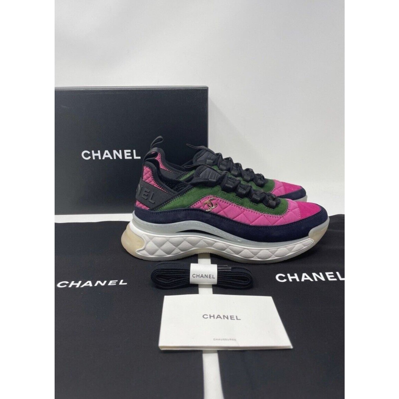 Chanel Chanel 21K Sneakers Pink, Green, Dark Pink NIB Size 37.5 Size US 6.5 / IT 36.5 - 2 Thumbnail